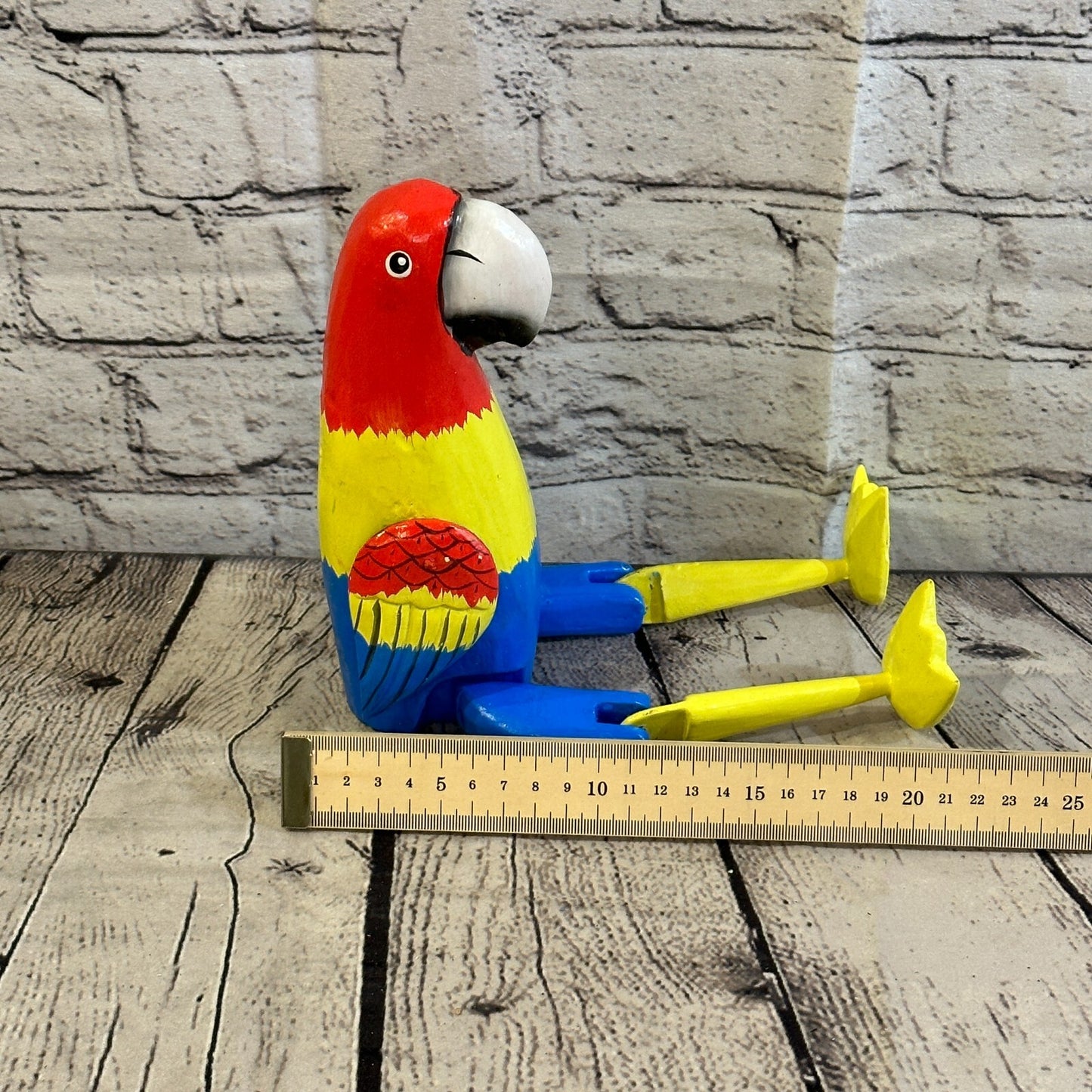 20cm Colourful Parrot Sitting Animal, Wooden Shelf Ornament Handmade Fairtrade8