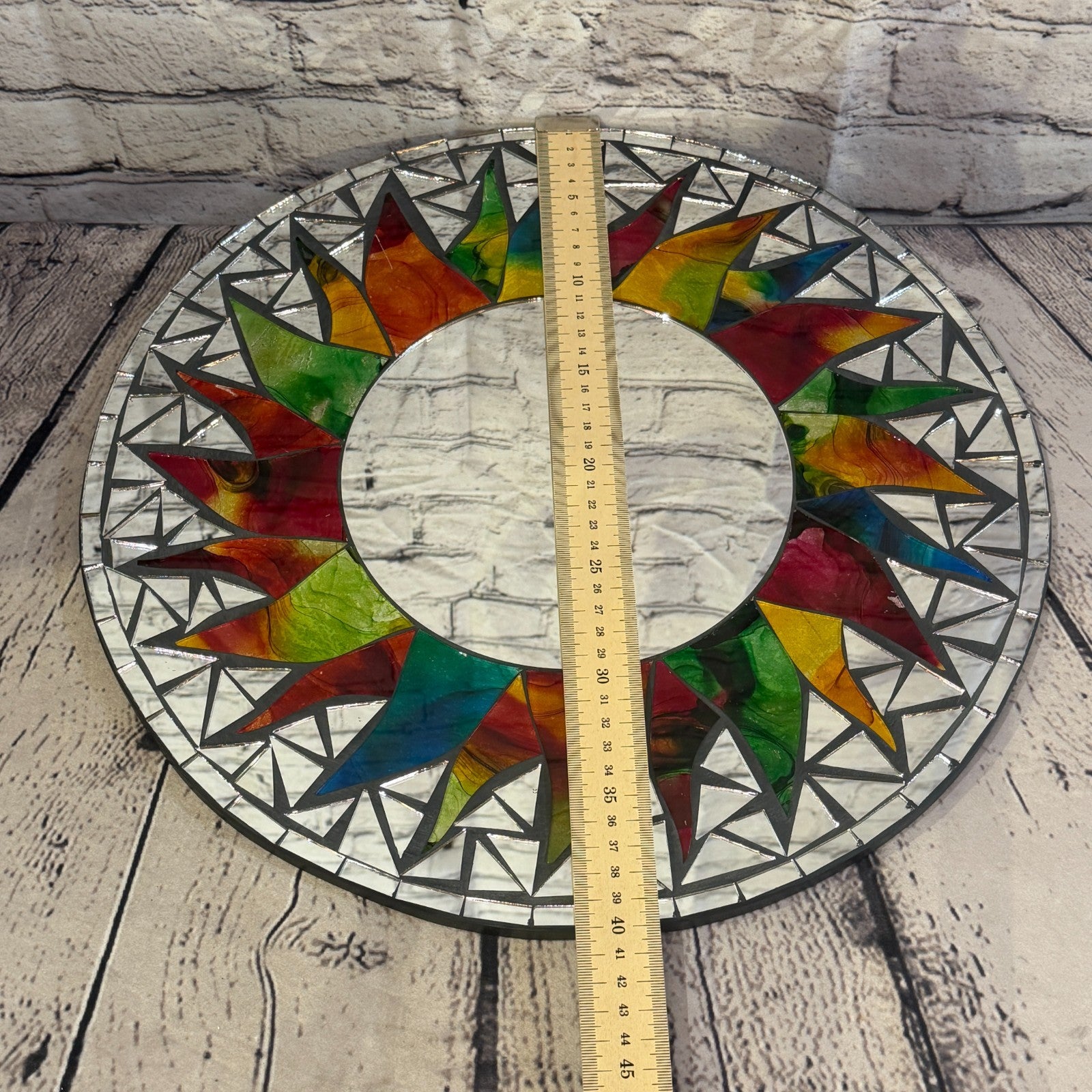 Rainbow Black Sun Flame Mosaic Tile Wall Mirror 40cm x 40cm 16 Inches Handmade4