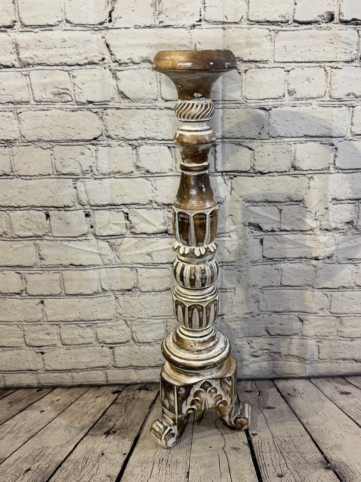 60cm x 15cm Brown Regal Wooden Vintage Style Candle Stand Shabby Pillar Holders1