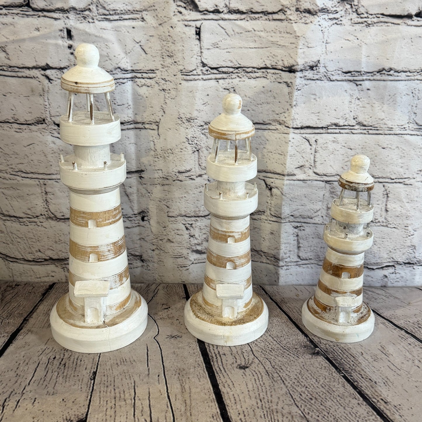20cm Cream White Wooden Lighthouse Detailed Ornament Nautical Coastal Sculpture6