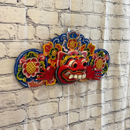 40cm Barong Boma Red Demon Dragon Hindu Deity Wooden Hand Carved Mask Painted0