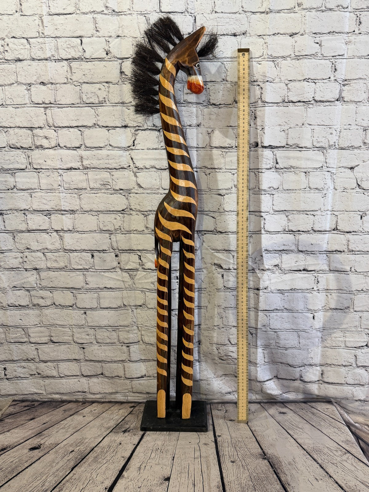 100cm Painted Wooden Horse Standing Single Carved Solid Wood Zebra Handmade5
