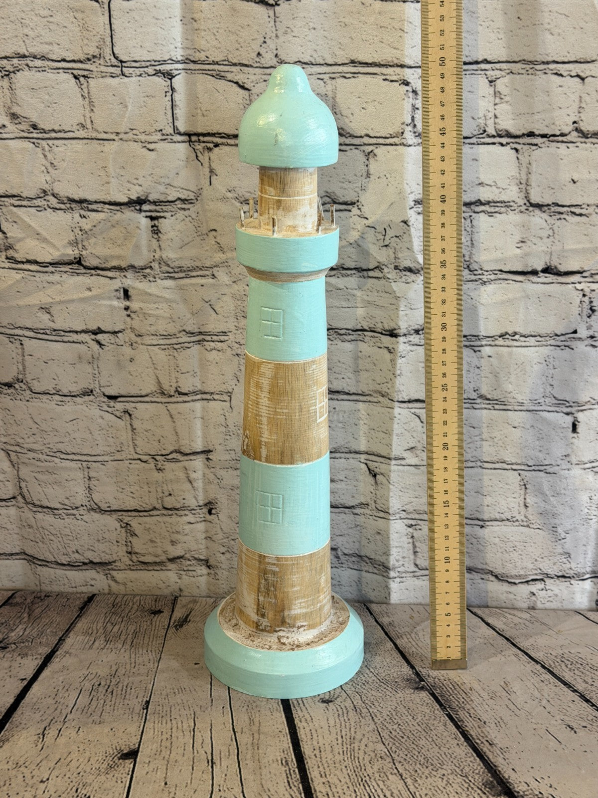 50cm Green White Wooden Lighthouse Ornament Nautical Coastal Sculpture Statue3