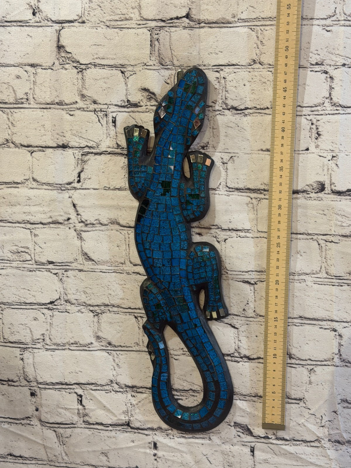 50cm Gecko Sparkling Blue Mosaic Wall Hanging Wooden Ornaments Wood Carving4