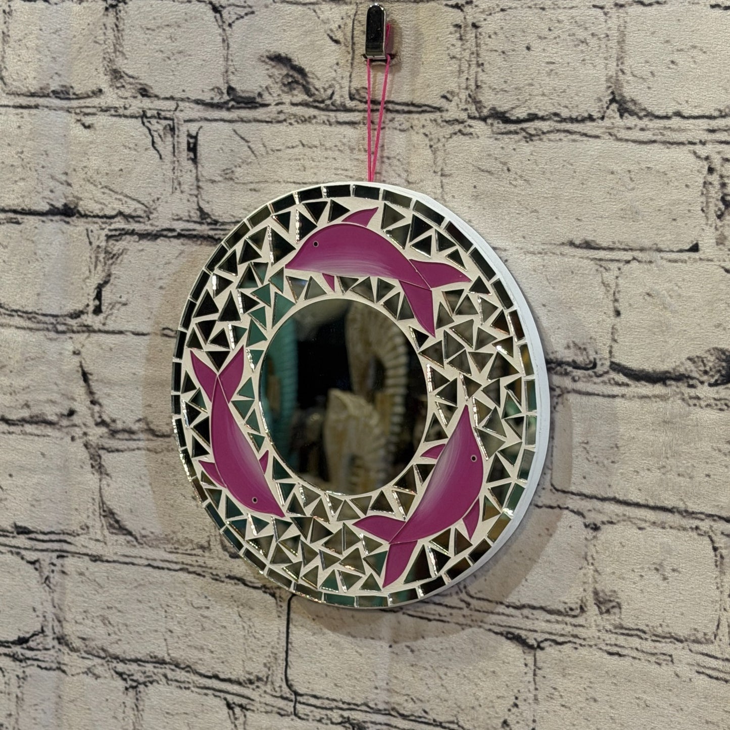 Pink Dolphin Mosaic Tile Wall Mirror 20cm x 20cm 8 Inches Handmade1