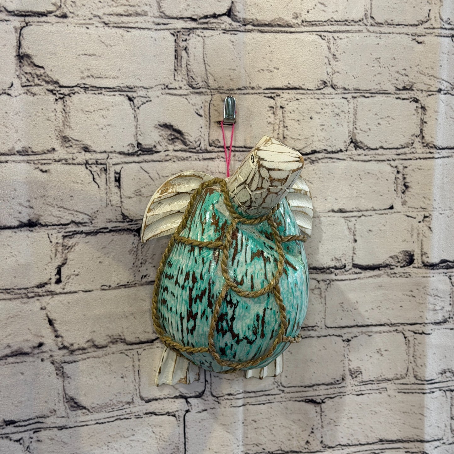 Green Body White Folk Art Painted Turtle Coconut Shell Ornaments Hanging Decor9