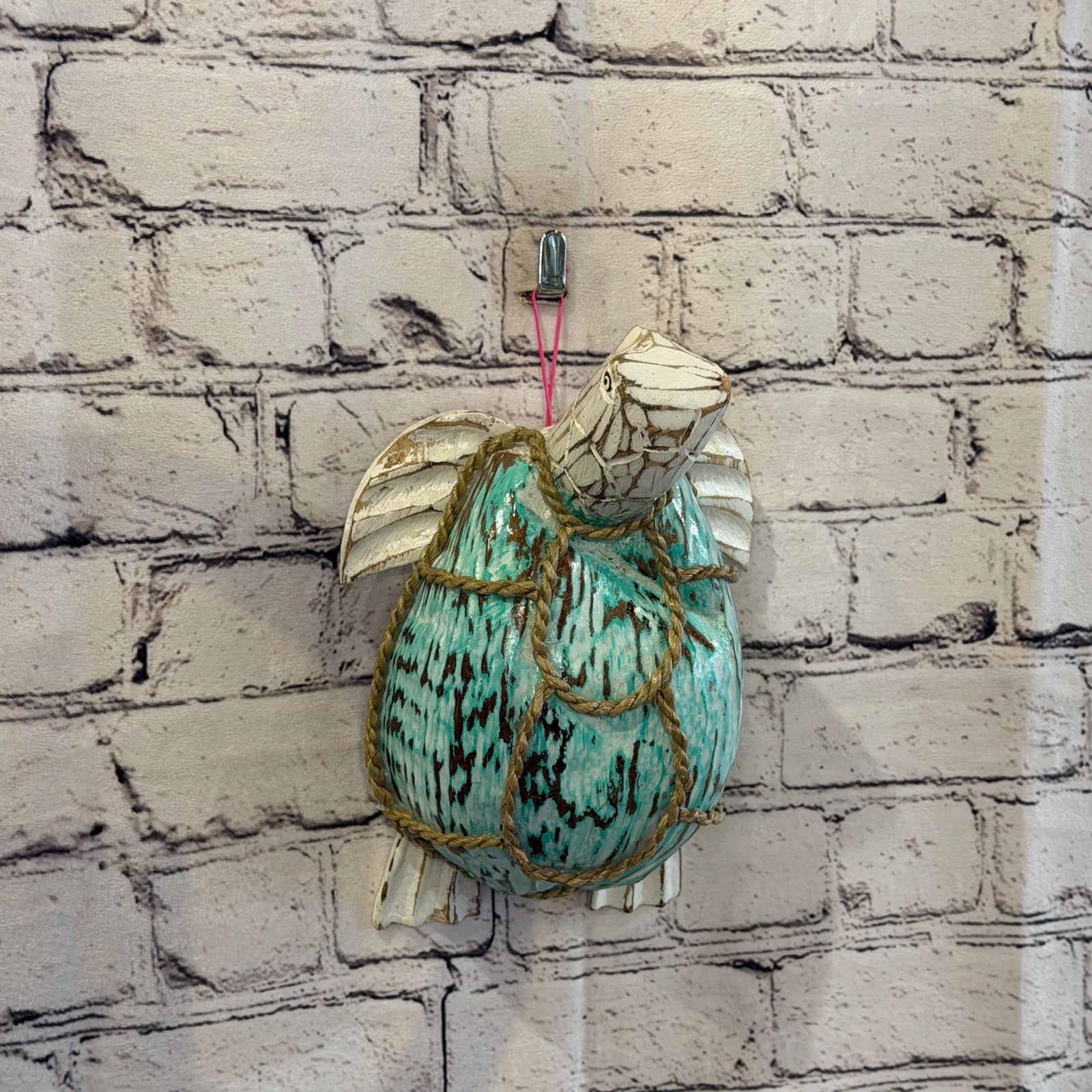 Green Body White Folk Art Painted Turtle Coconut Shell Ornaments Hanging Decor9