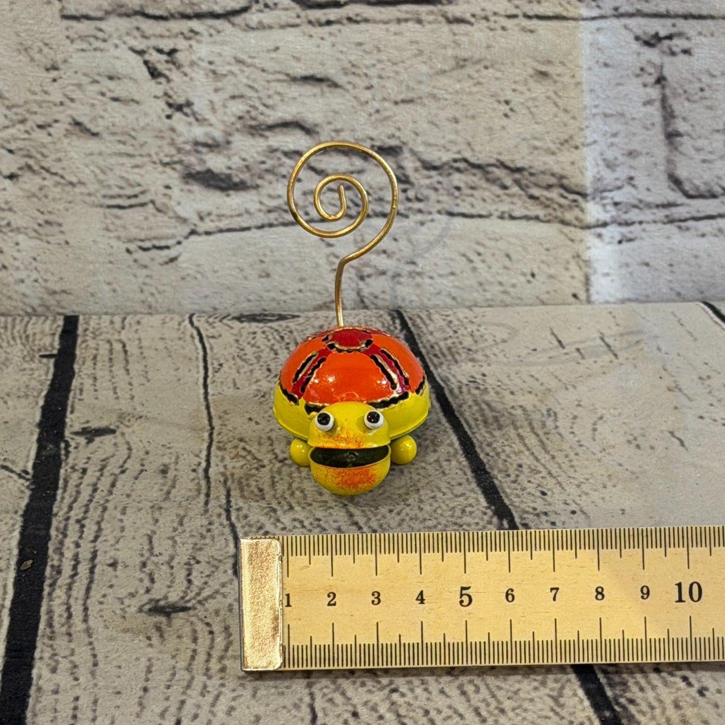 7cm x 7cm Colourful Yellow Tortoise Turtle Metal Tin Standing Ornament Statue7