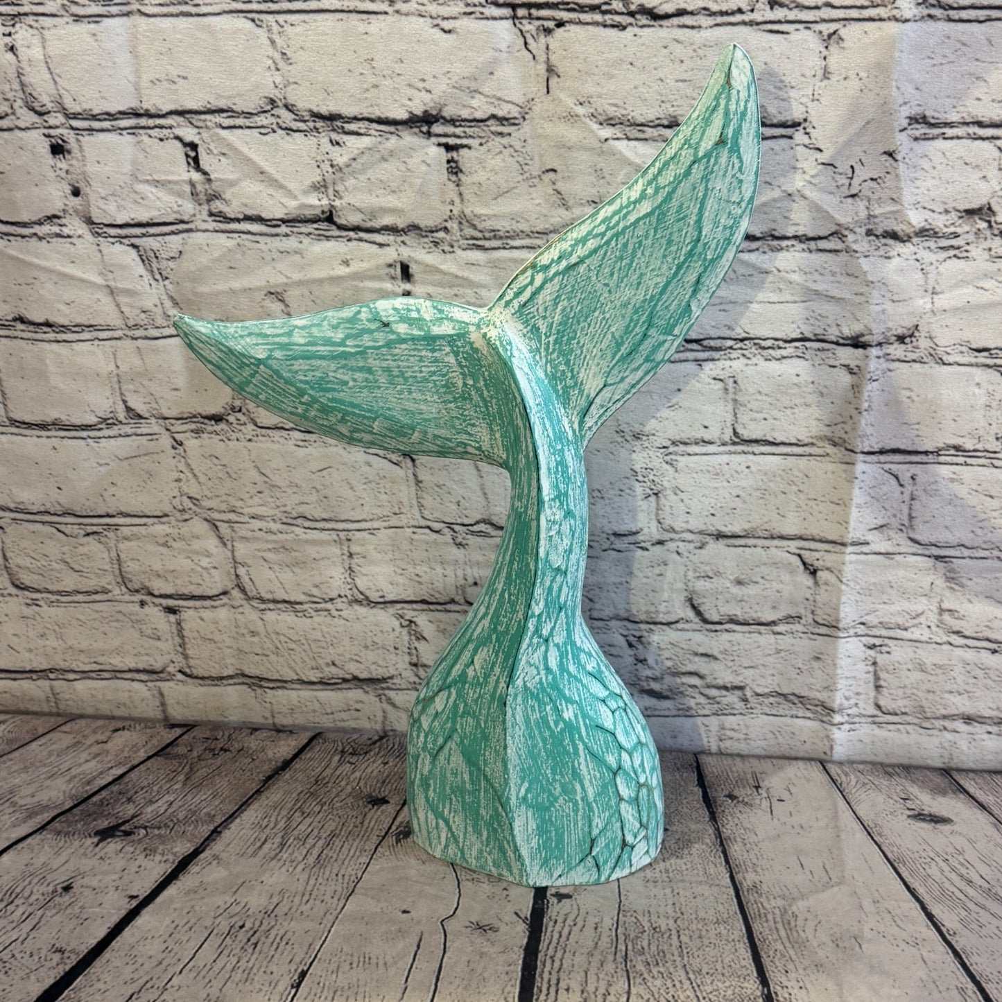 40cm x 40cm Whale Tail Green Fish Wood Coastal Ocean Bathroom Decoration0