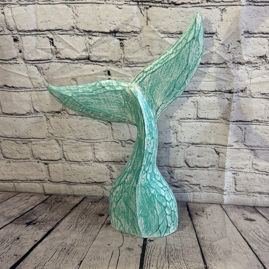 40cm x 40cm Whale Tail Green Fish Wood Coastal Ocean Bathroom Decoration0