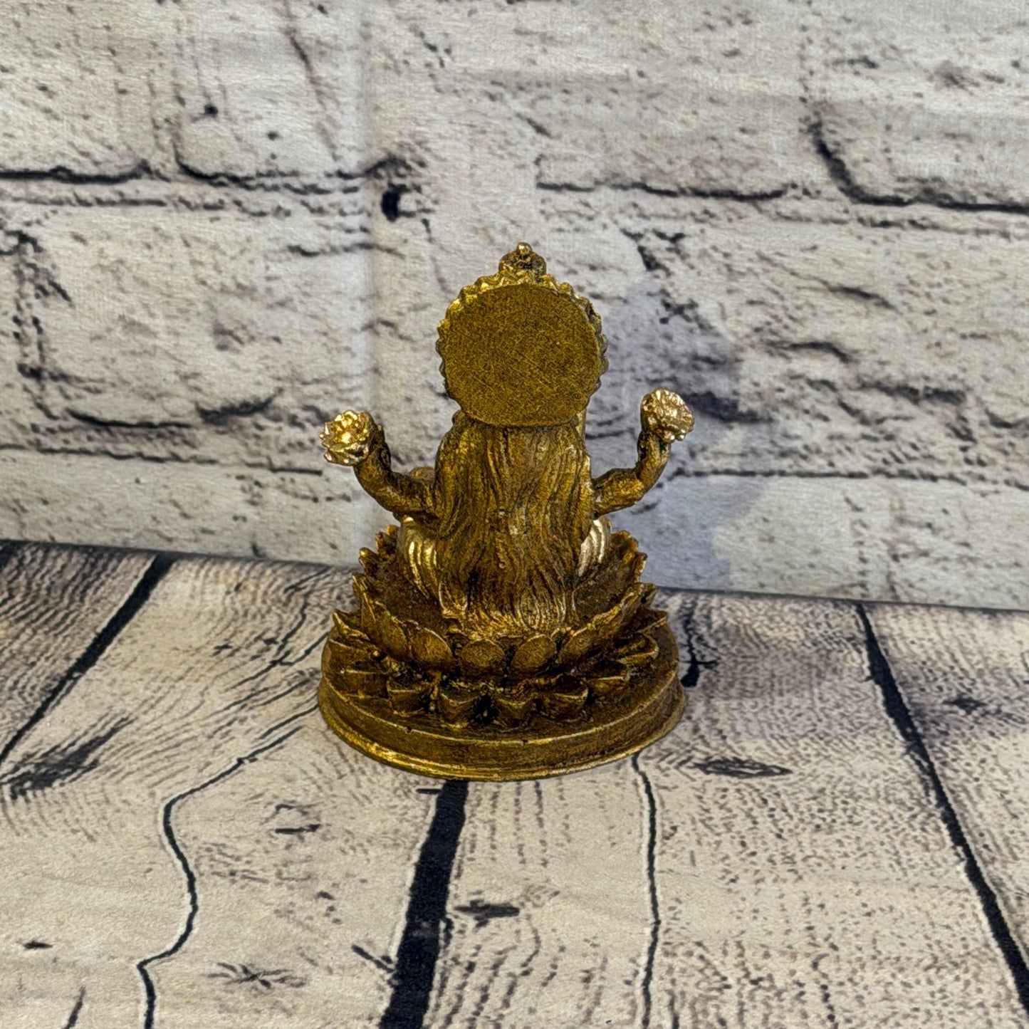 Bronze & Bronze 12cm x 8cm Small Lakshmi Sitting Lotus Statue Resin Hindu God4