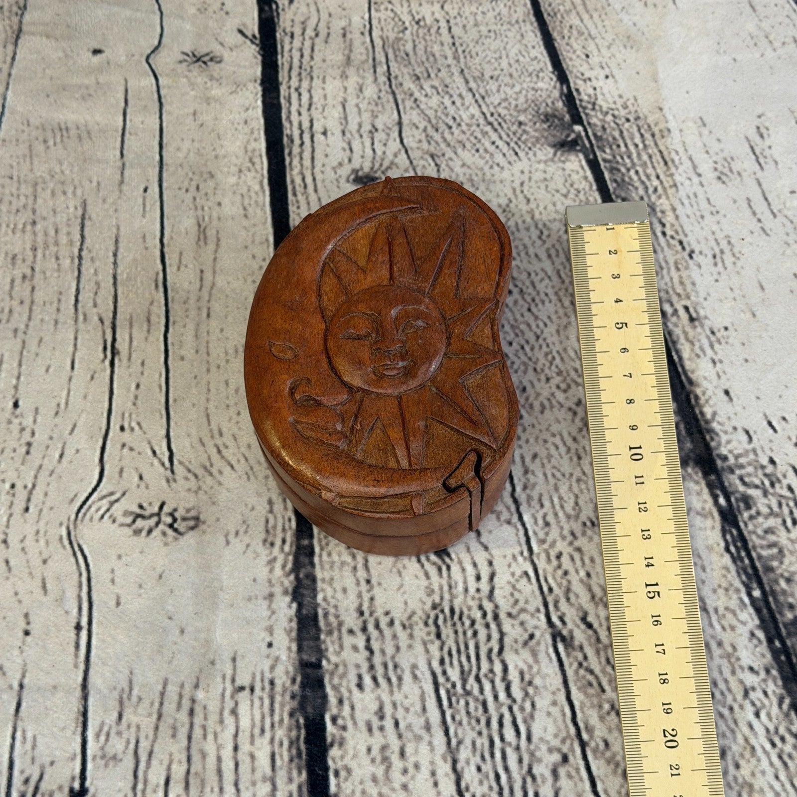 Oval Sun & Moon 4 Bit Wooden Puzzle Box Secret Box Magic Trinket Handmade4