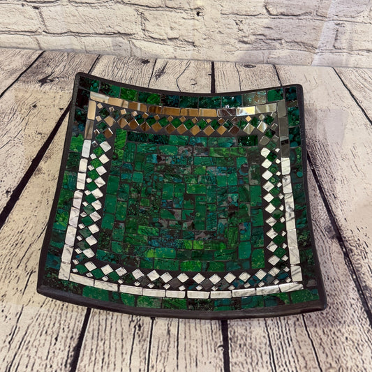 30cm Green Square Mirror Mosaic Handmade Ceramic Glass Tile Bowl Fruit0