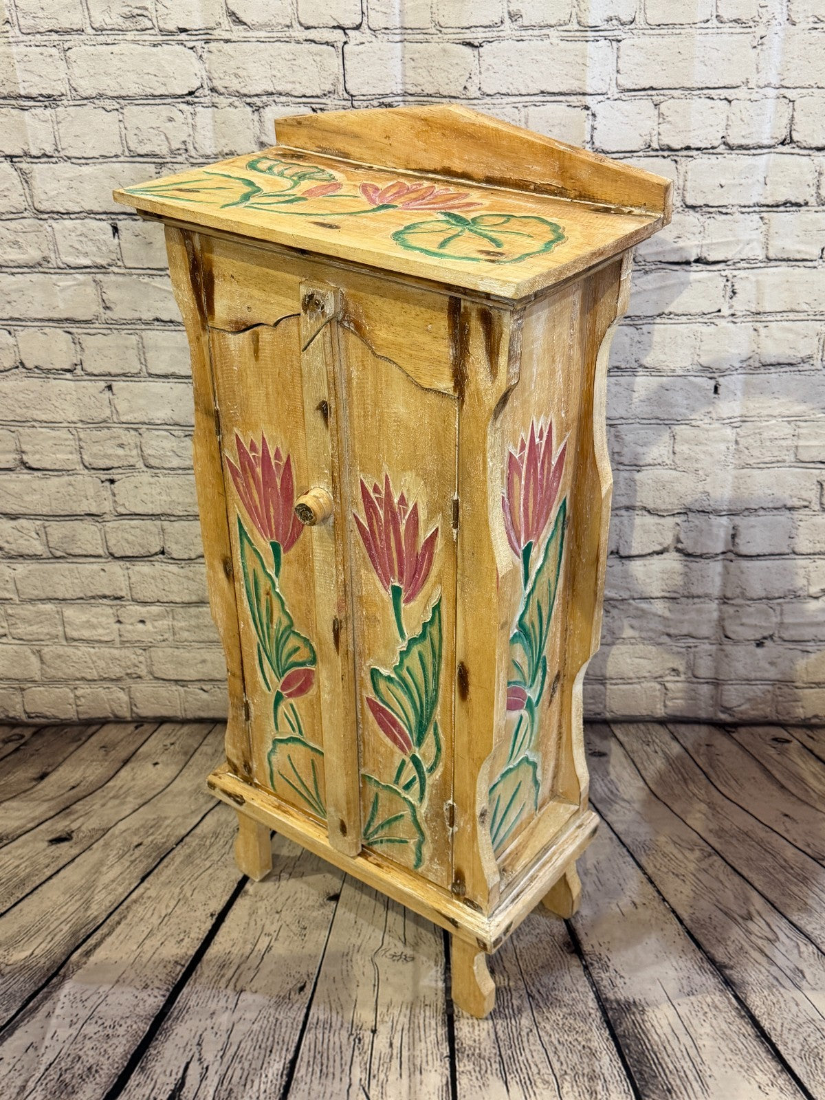 85cm x 40cm Flower 2 Door Pillar Wooden Side Cabinet Living Storage Furniture0