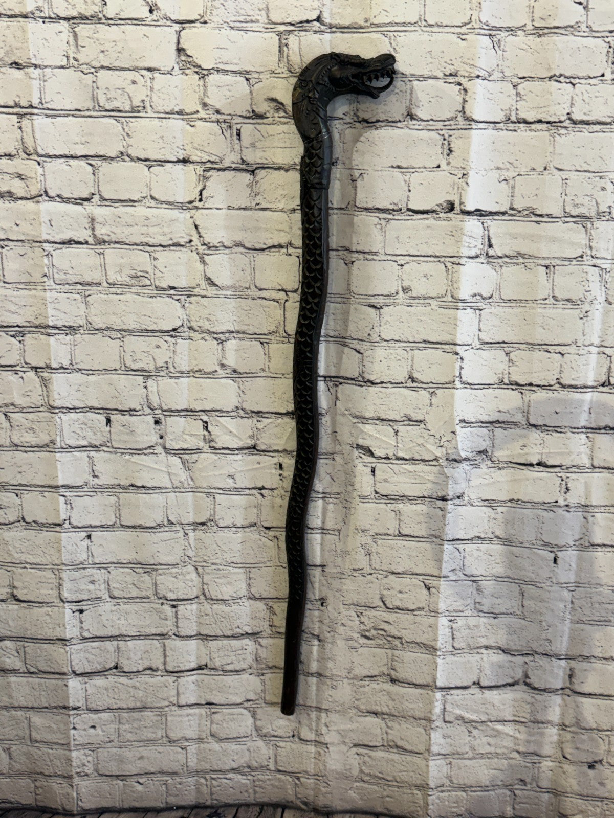 Dragon Head 90cm Tribal African Walking Stick Cane Hand Carved Dark Wood3