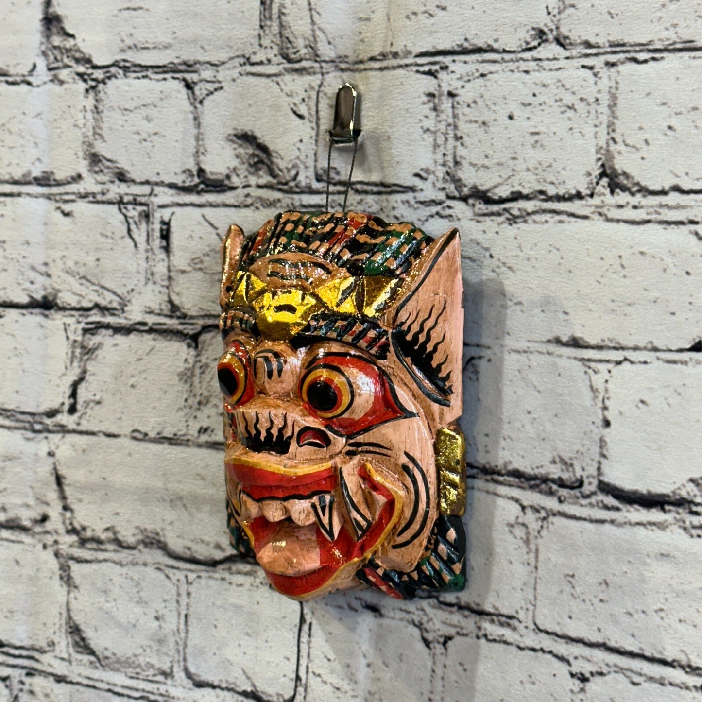 Small Wooden Natural Barong Wall Mask 15cm x 12cm Handmade And Fairtrade Hindu1