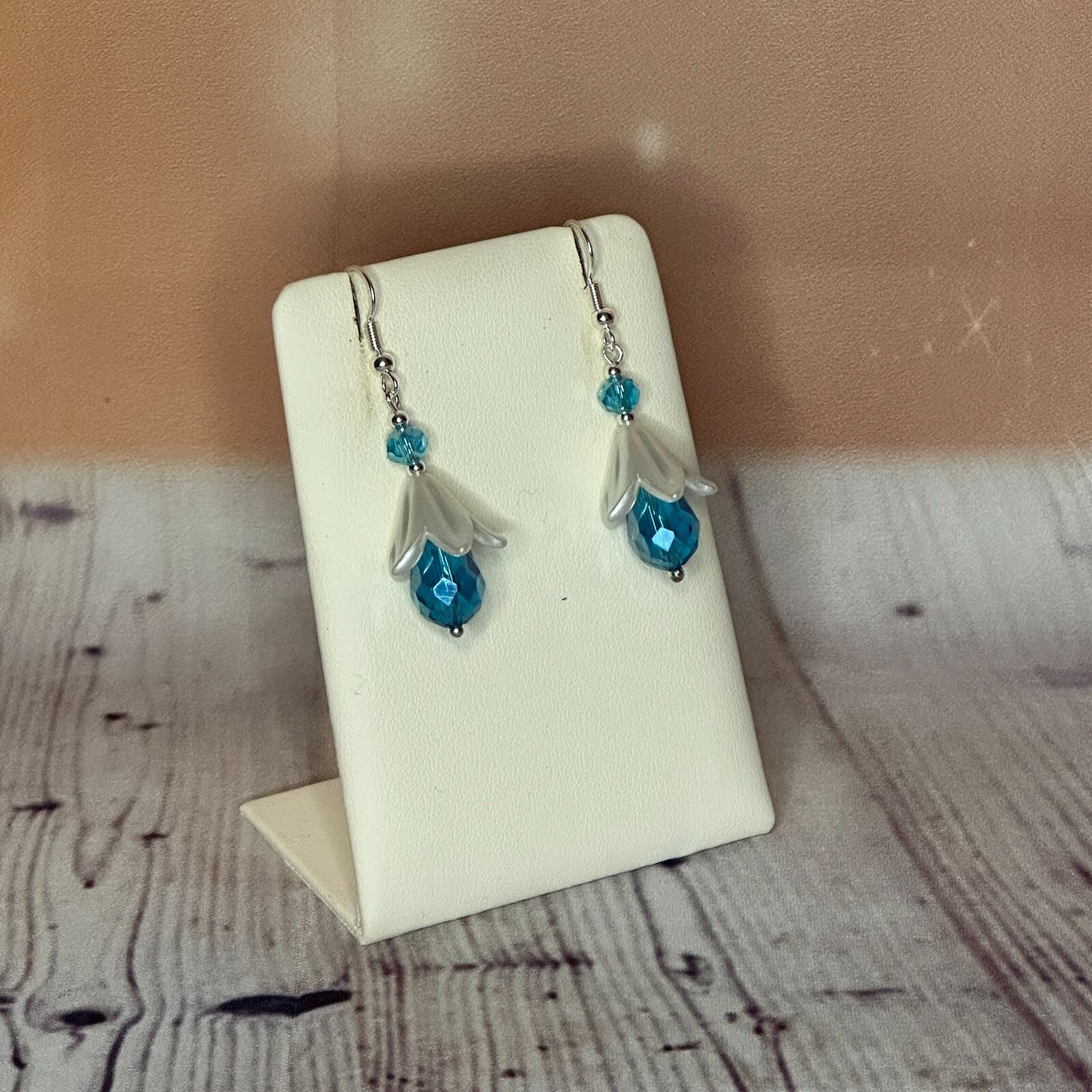 Blue Drop Crystal Lily Flower With Dangle Drop Earrings Handmade UK Jewellery2
