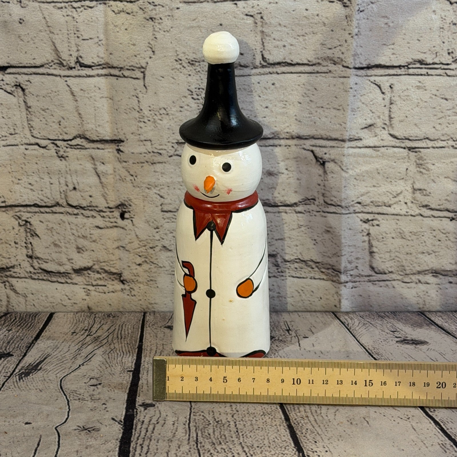 25cm x 8cm Black Pointy Hat Snowman Handcrafted Wood Xmas Christmas Ornament6