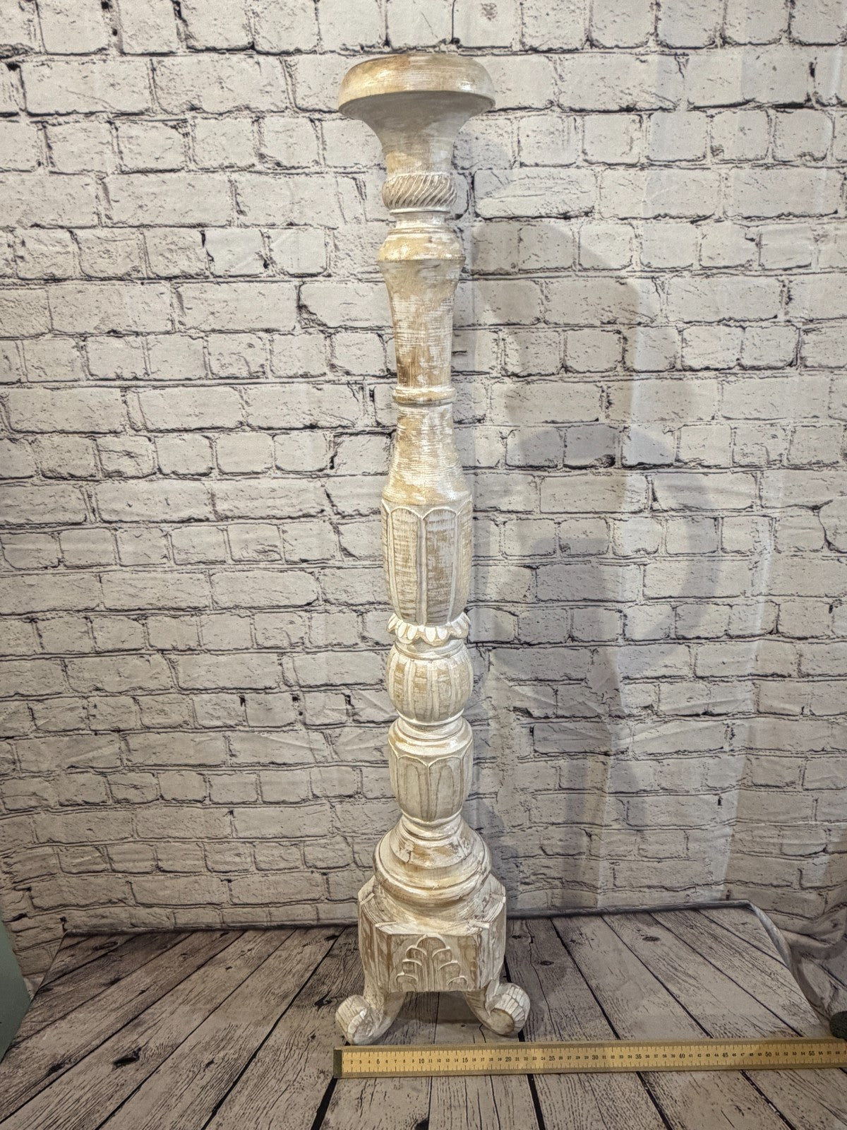100cm x 18cm White Regal Wooden Vintage Style Candle Stand Shabby Pillar Holders4