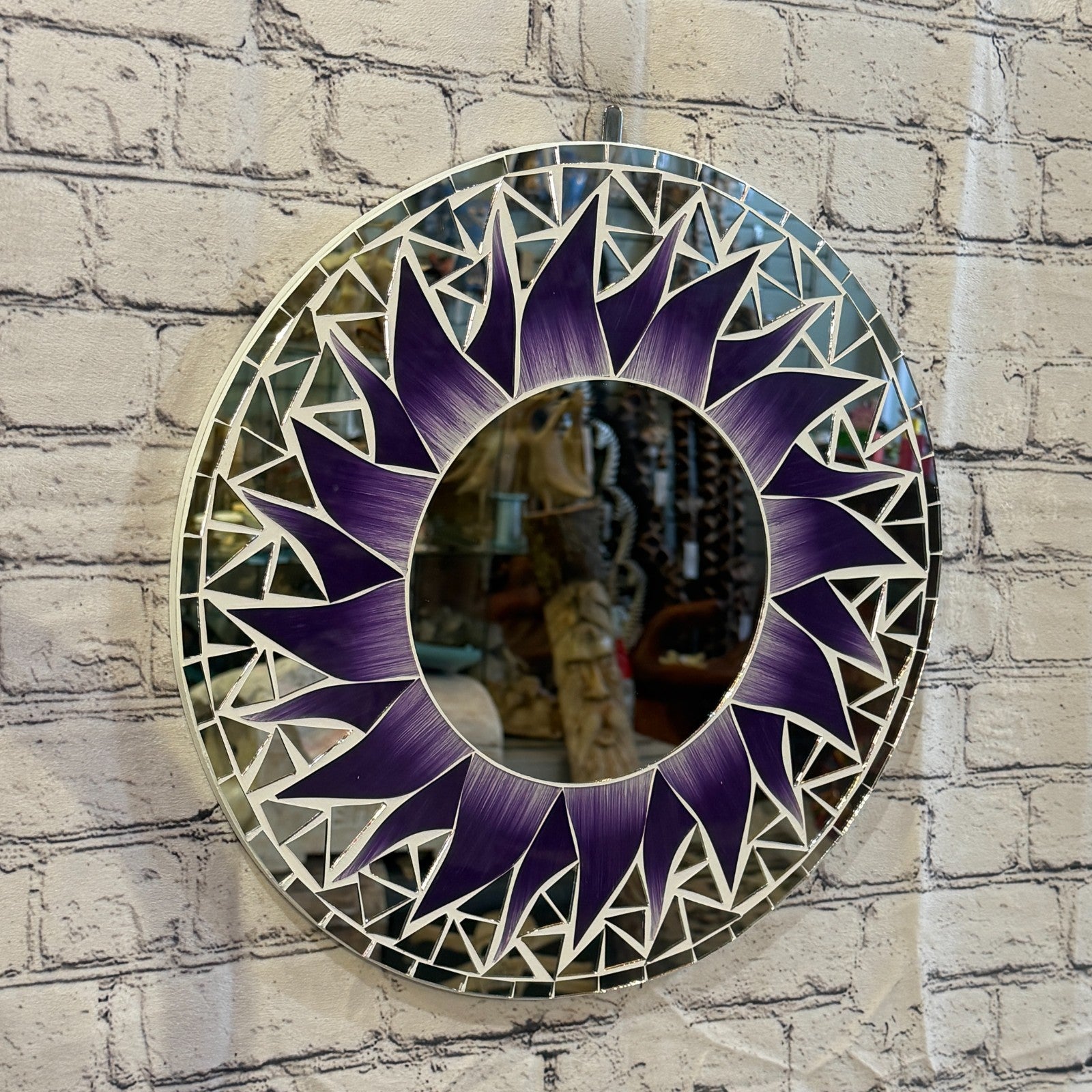 Purple Sun Flame Mosaic Tile Wall Mirror 40cm x 40cm 16 Inches Handmade0