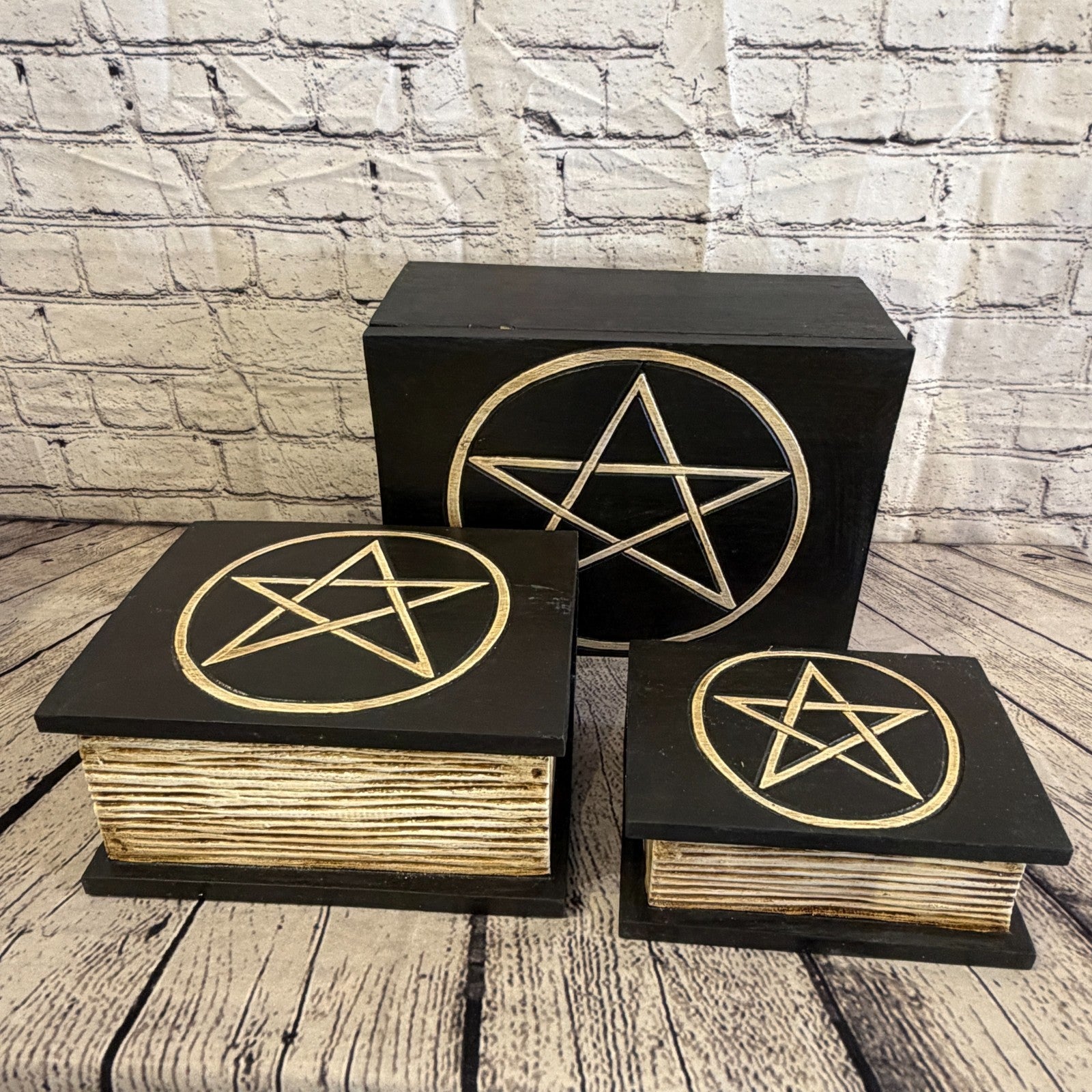 22cm x 18cm x 10cm Book Wood Gothic Pentagram Skull Coffin Jewellery Trinket Box10