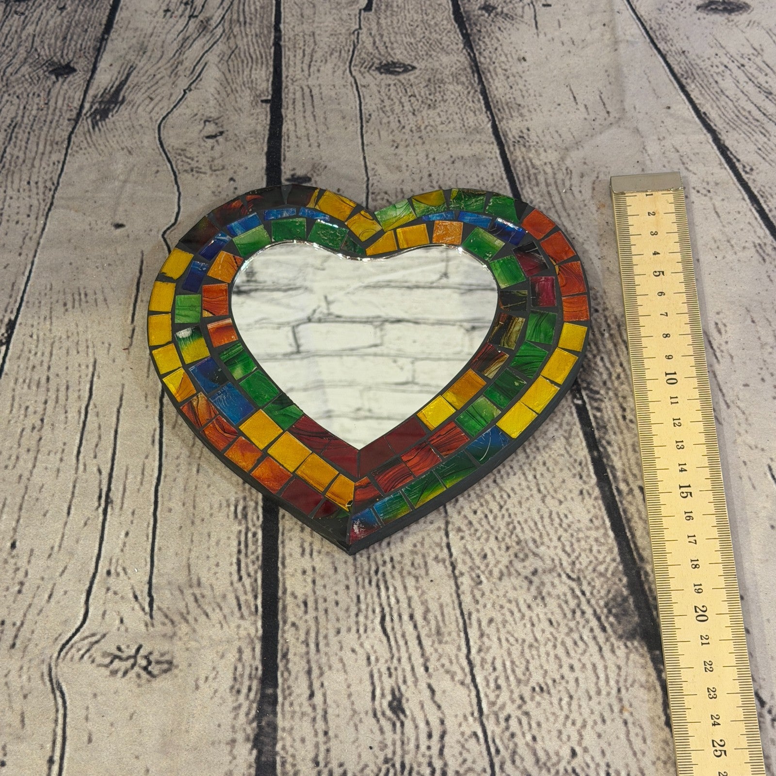 Rainbow Heart Shape Mosaic Tile Wall Mirror 20cm x 15cm 8 Inches Handmade New5