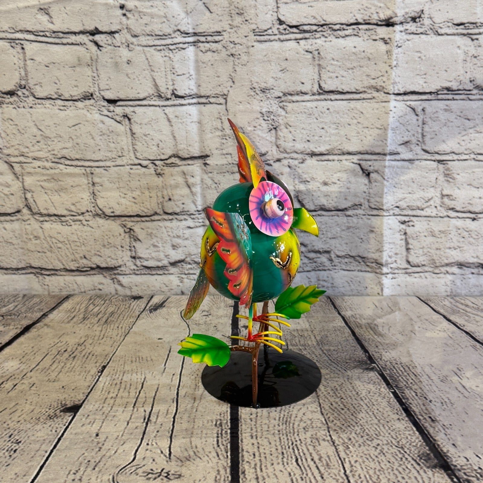 20cm x 30cm Owl Bird Green Metal Tin Standing Ornament Statue3
