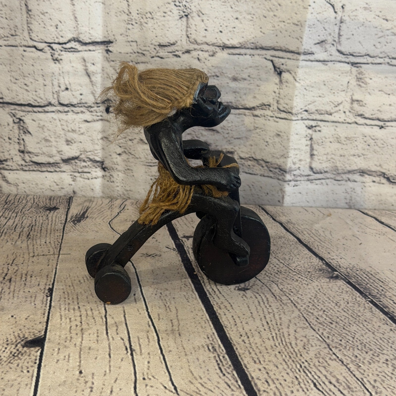 15cm Big Wheel Riding African Tribal Warrior Man Figure Statue Wood Hand Carved3