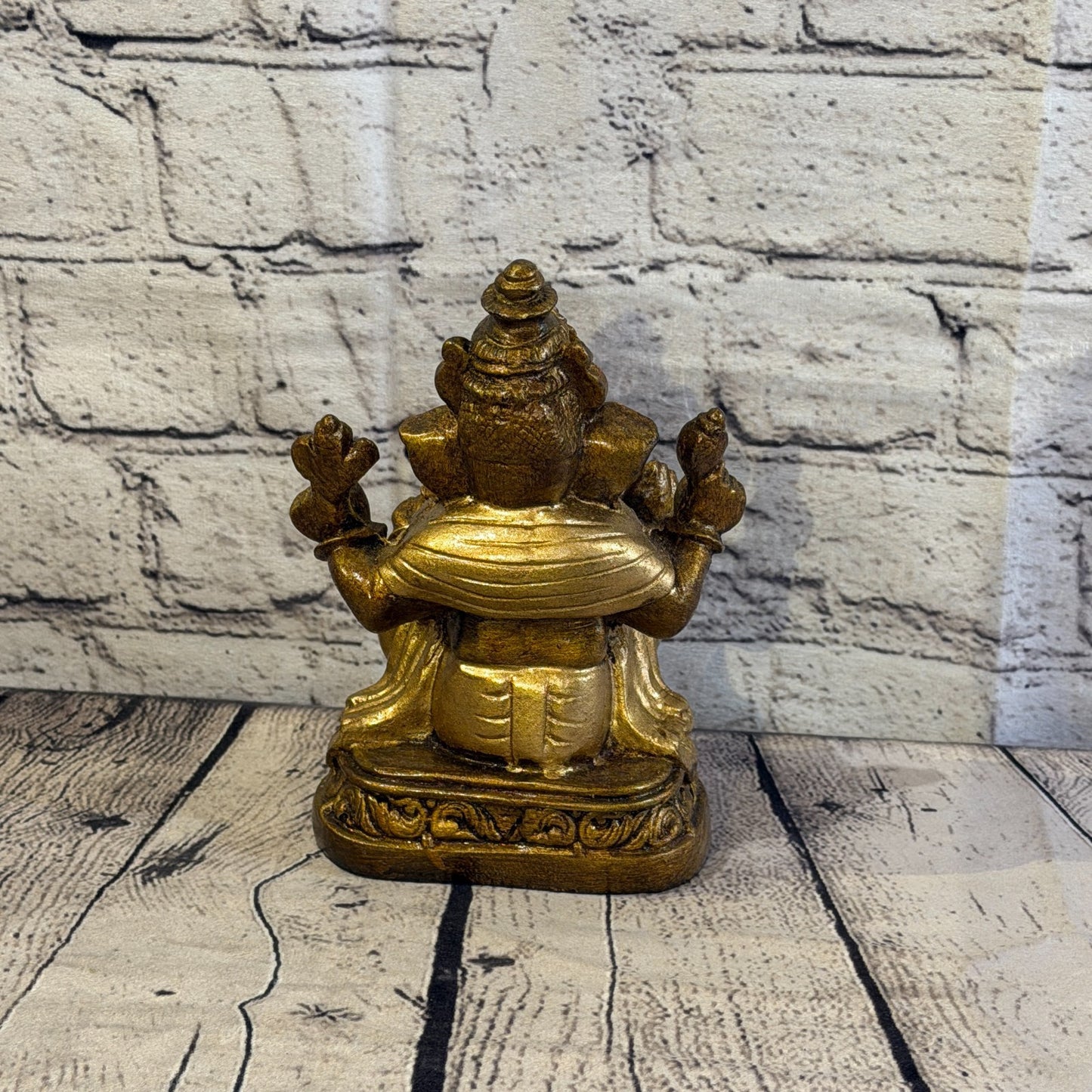 Bronze & Bronze 18cm Large Ganesh Ganesa Sitting On Lotus Statue Resin Hindu4