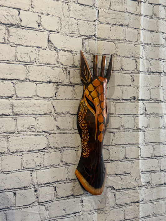 50cm Giraffe Paint Hand Carved Fair Trade Wooden Animal Wall Art Wall Hang Mask0