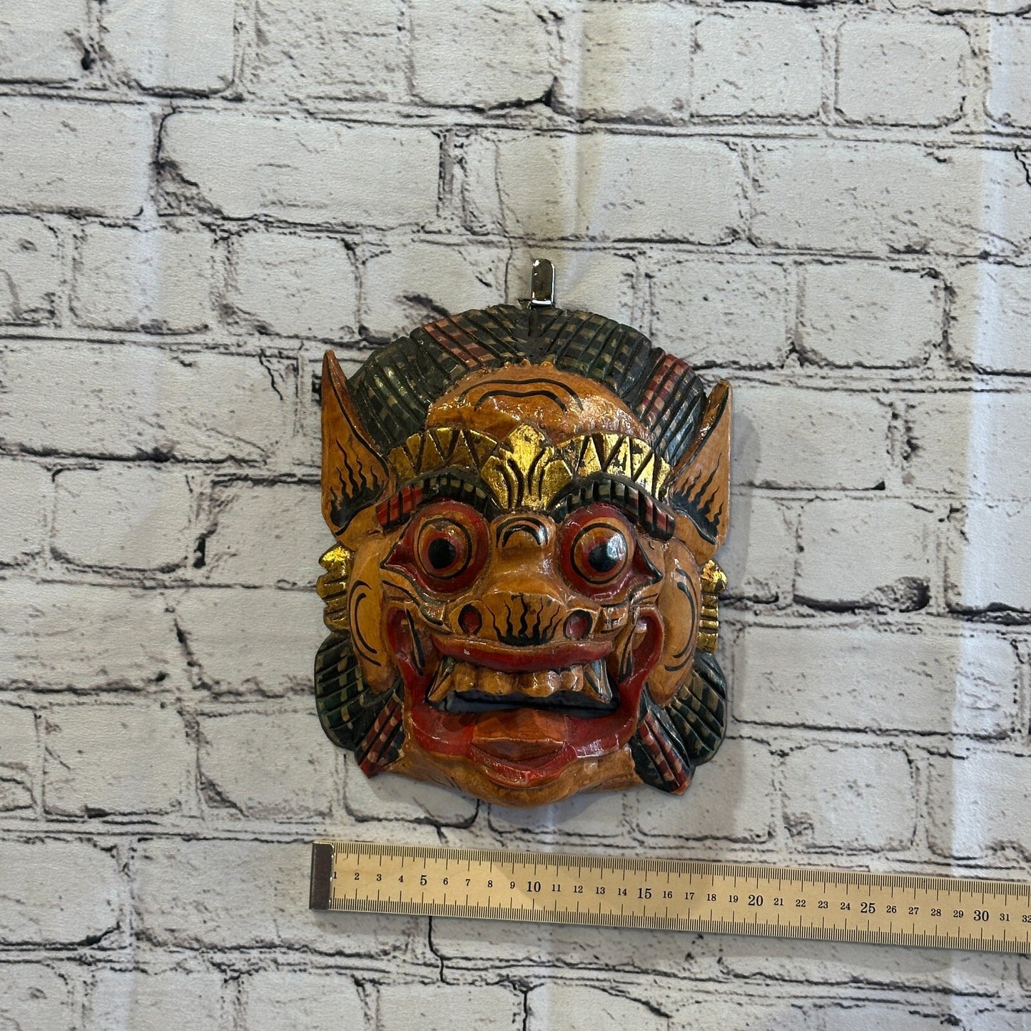 Large Wooden Natural Barong Wall Mask 20cm x 20cm Handmade And Fairtrade Hindu4