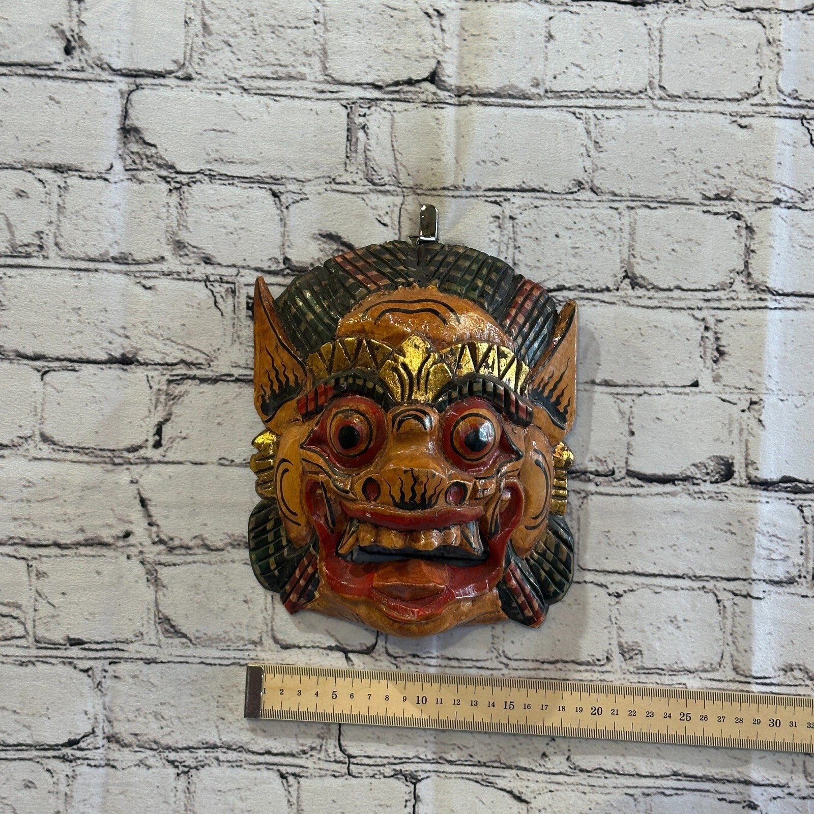 Large Wooden Natural Barong Wall Mask 20cm x 20cm Handmade And Fairtrade Hindu4
