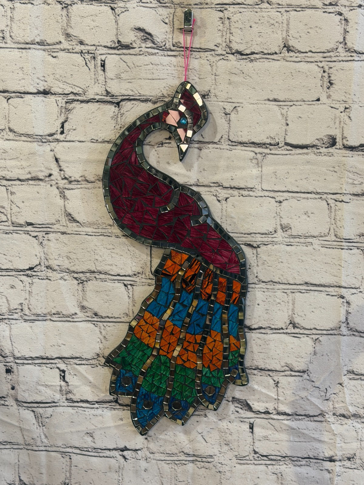 Rainbow Red Peacock Mosaic Tile Wall Mirror 45cm x 20cm Handmade New2
