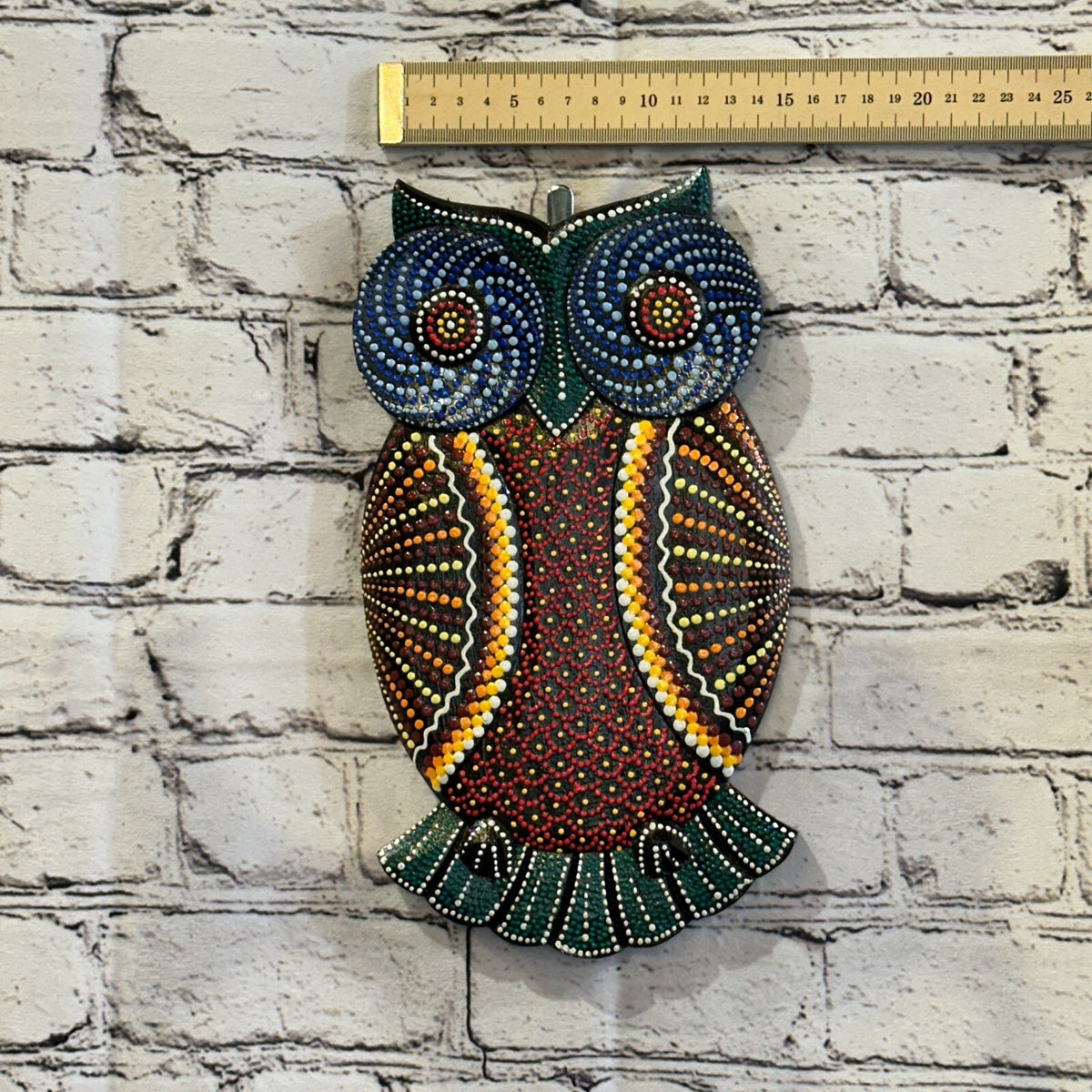 30cm Owl Carved Wooden Dot Painted Ethnic Tribal Tiki Wall Art Handmade No 14