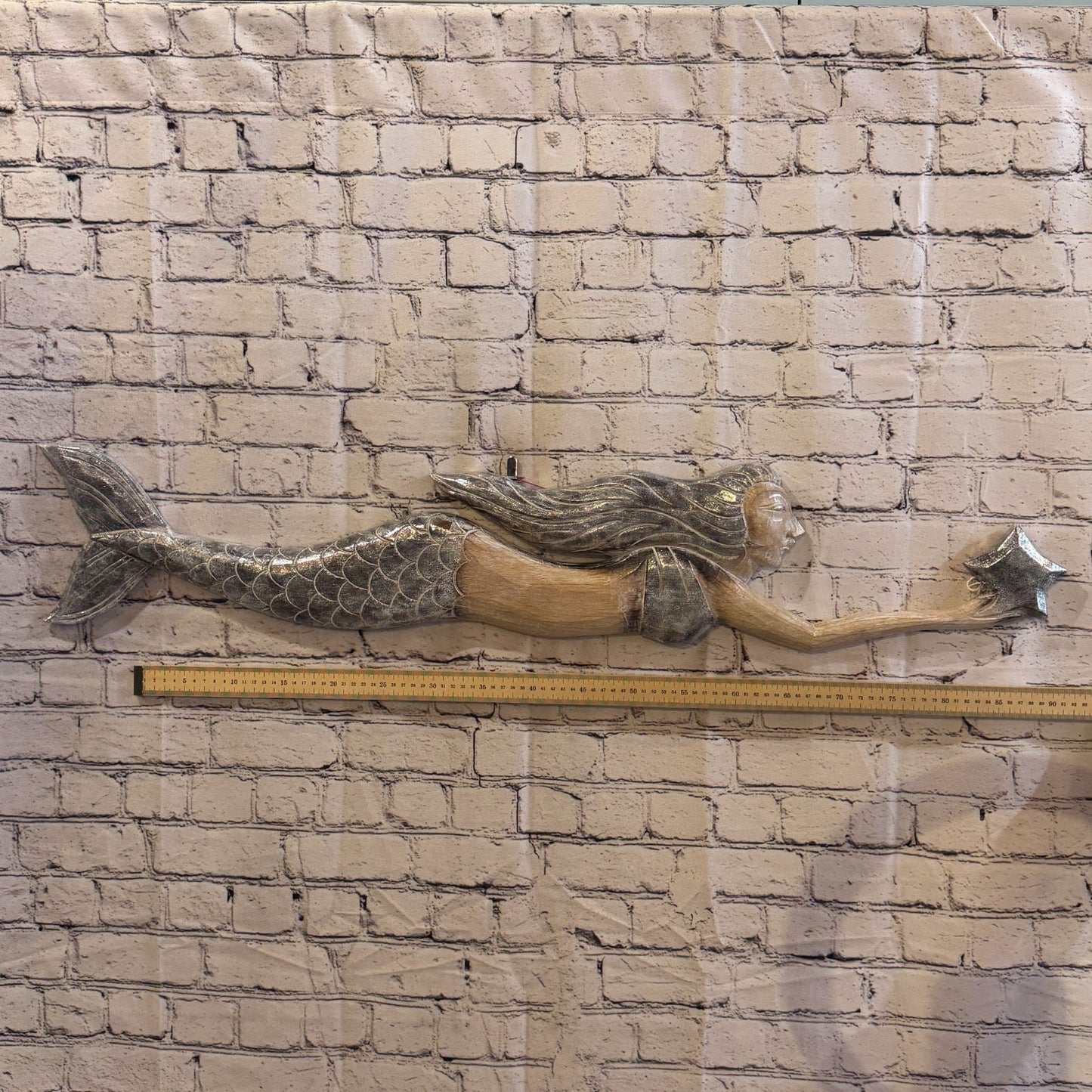 100cm Brown Wooden Mermaid Wall Decor Beach Art Hanging Mermaid Plaque Nautical3