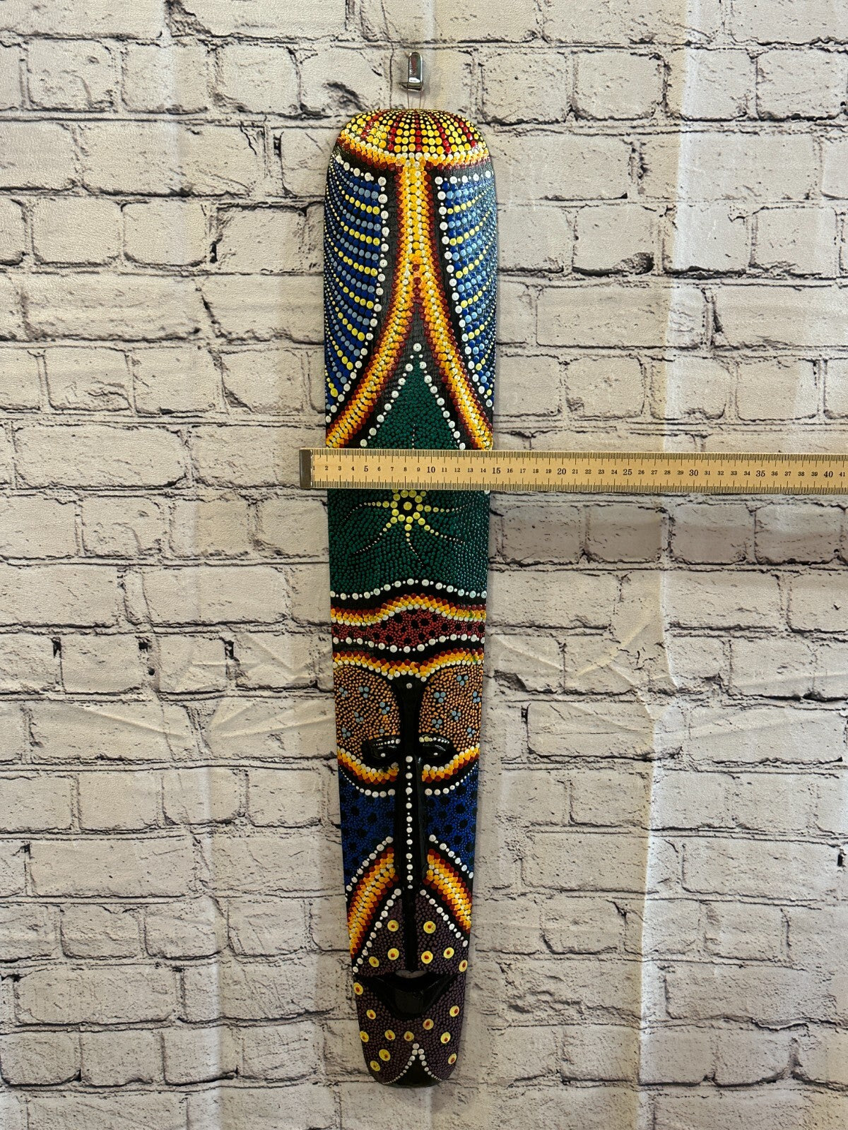 80cm Mask Carved Wooden Dot Painted Ethnic Tribal Tiki Wall Art Handmade No 13