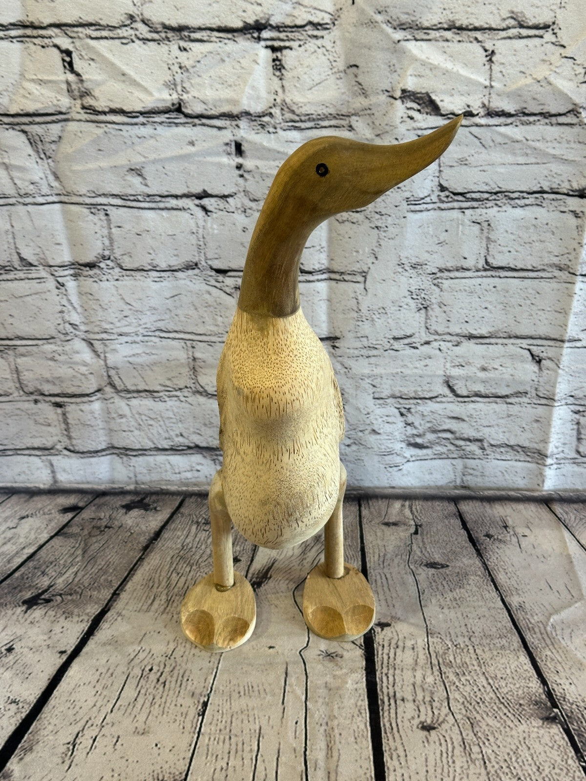 Looking Left 40cm Tall Wooden Hairy Duckling Baby Duck Bamboo Root Fairtrade2