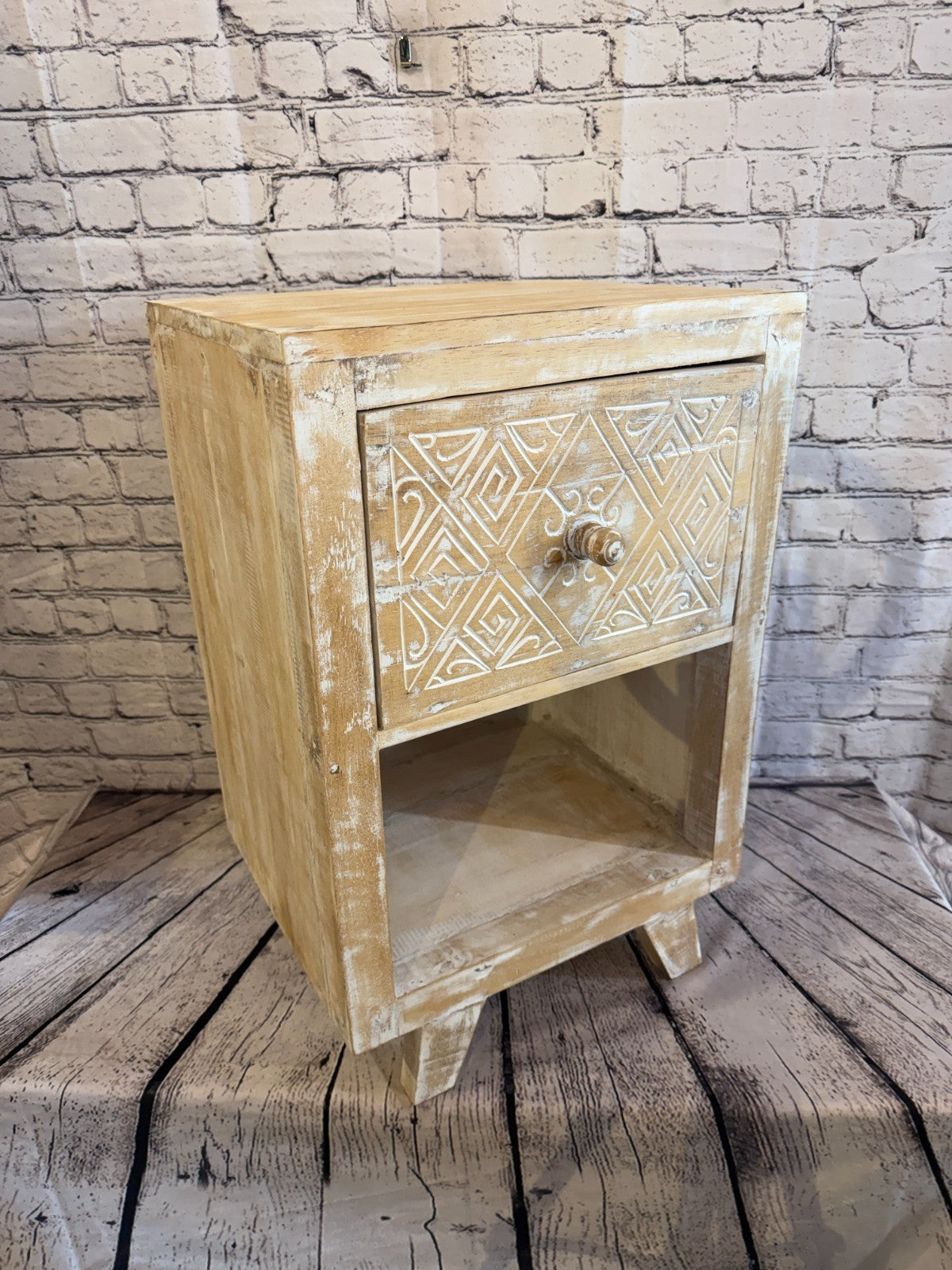 60cm x 40cm White 1 Draw Pillar Wooden Side Cabinet Living Storage Furniture2