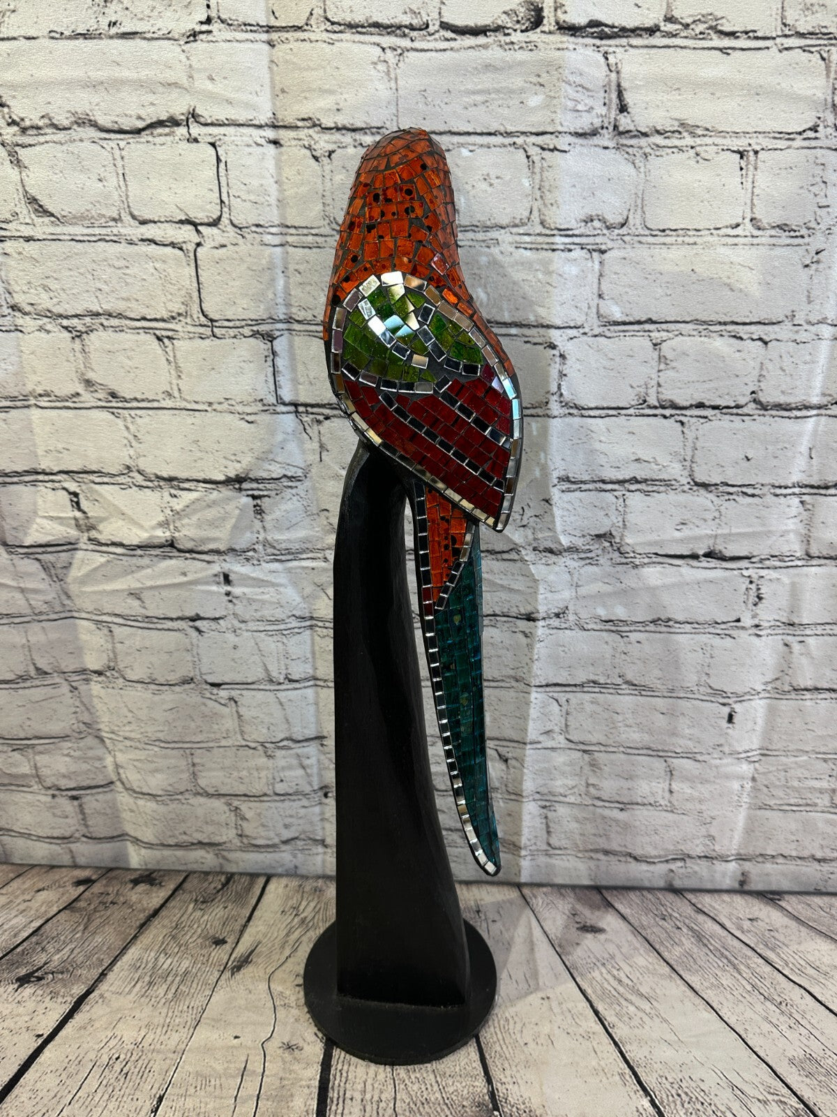 60cm Mosaic Parrot Bird Ornament Statue Fair Trade Handmade Carved Wood Design 55