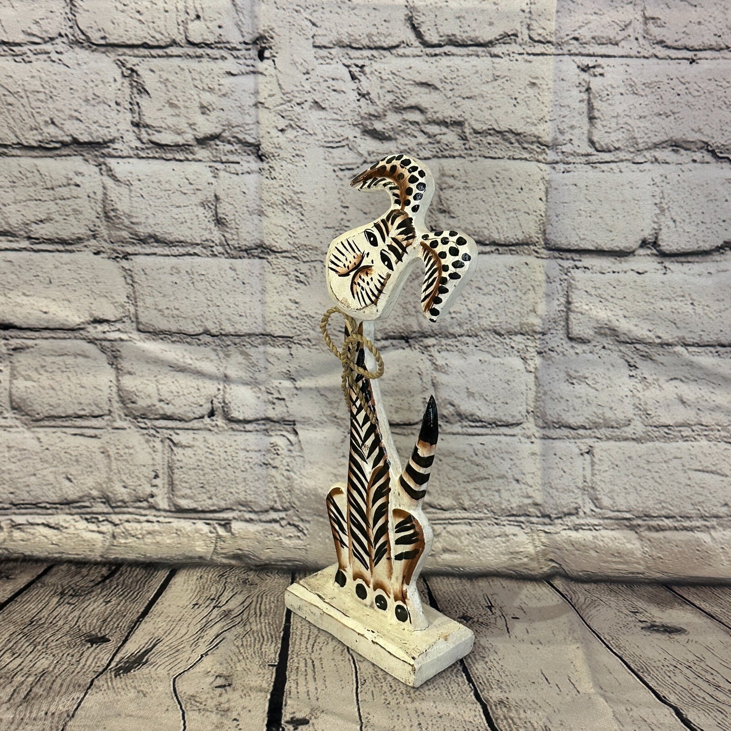 White Wooden Rabbit Hare Shabby Pattern 30cm x 10cm Handmade and Fairtrade1