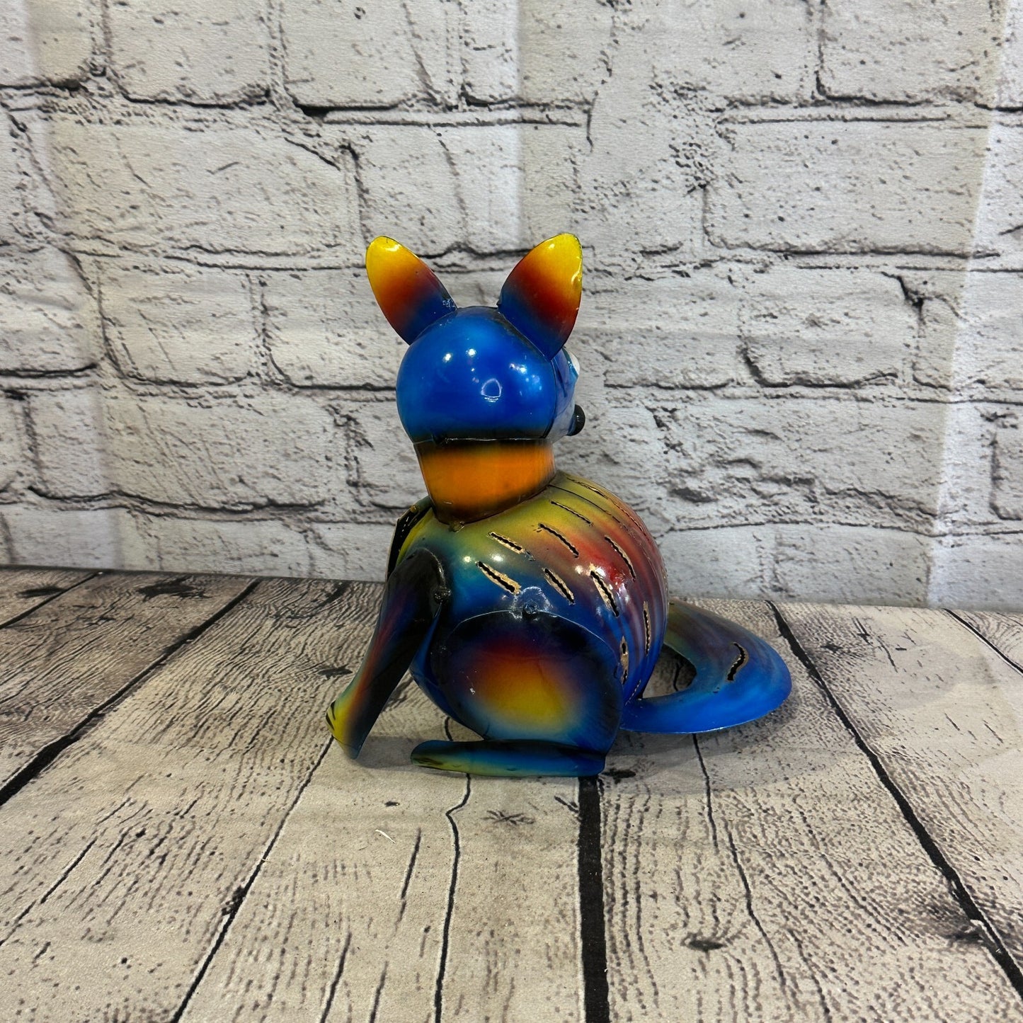 18cm x 14cm Blue Colour Fox Cartoon Ornament Painted Statue Candle Holder4