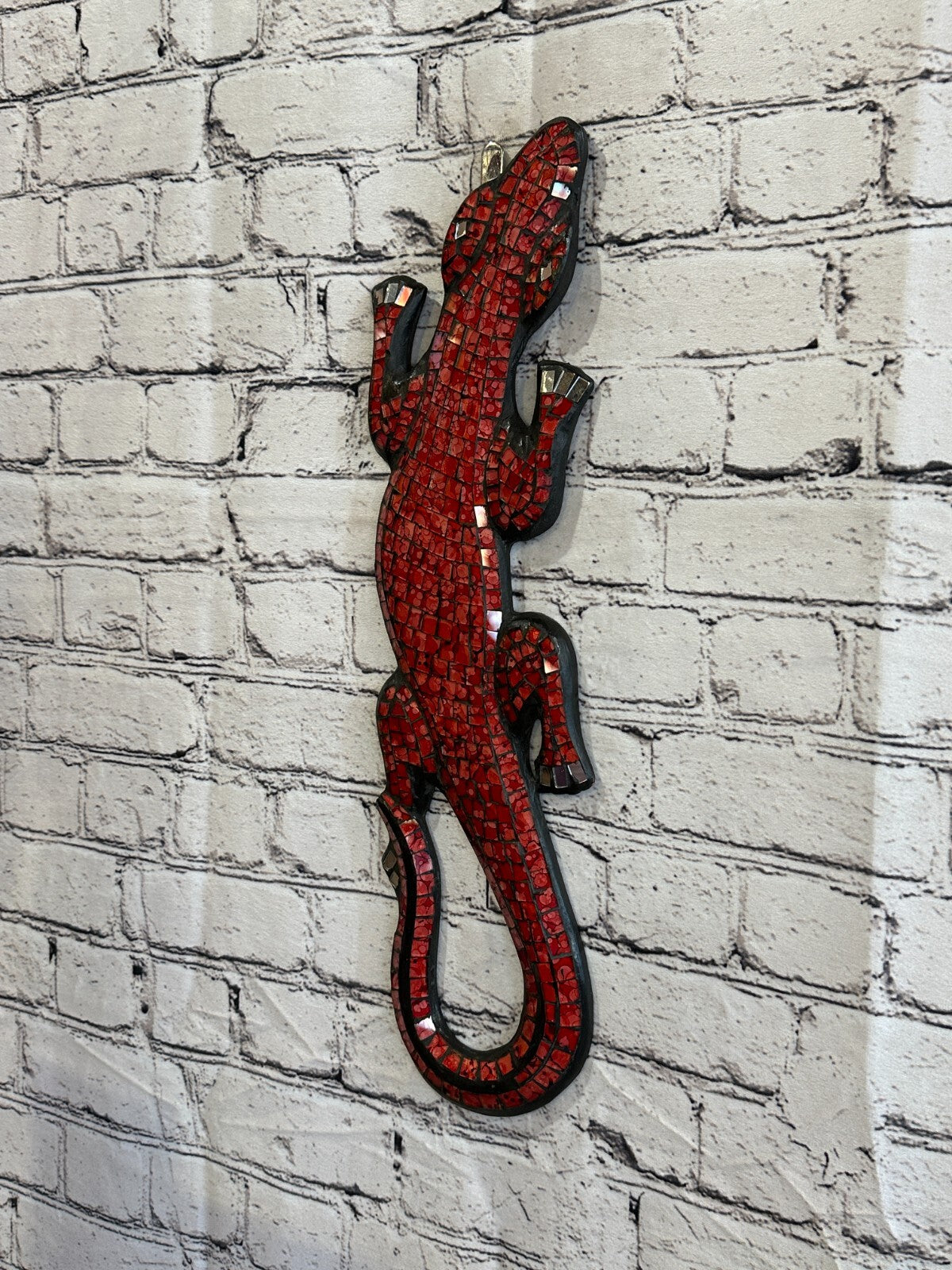 50cm Gecko Red Mosaic Wall Hanging Wooden Ornaments Wood Carving1