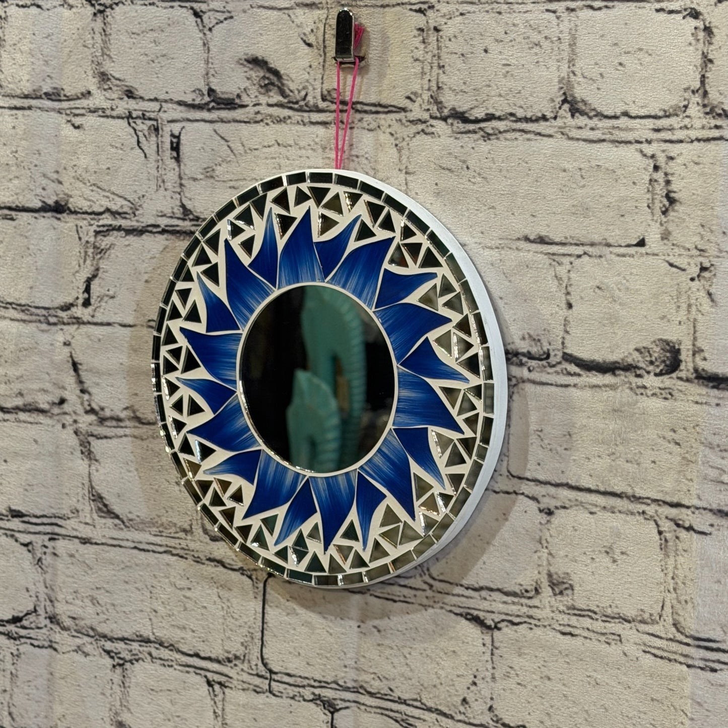 Dark Blue Sun Flame Mosaic Tile Wall Mirror 20cm x 20cm 8 Inches Handmade1
