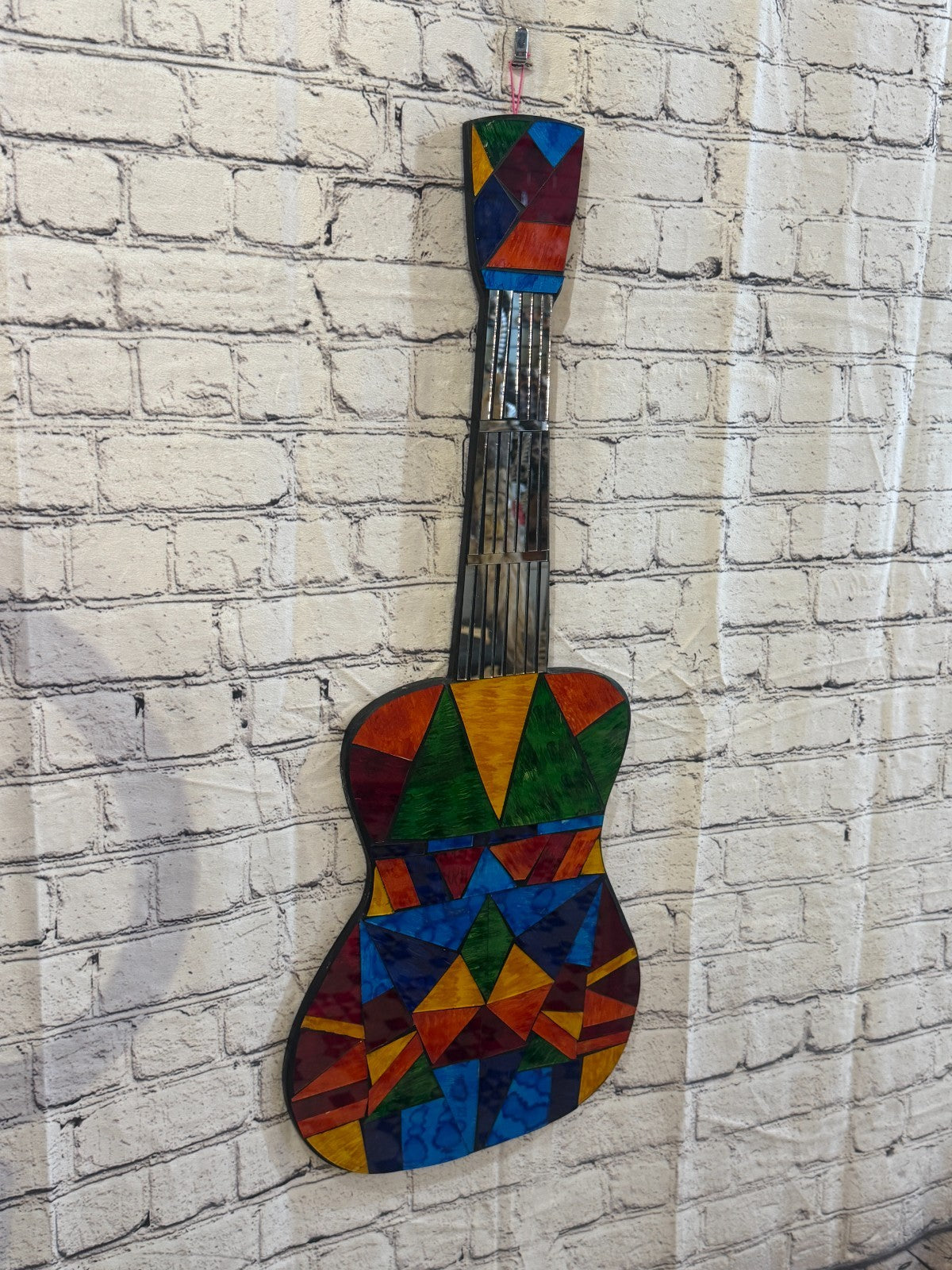 Bright Rainbow Guitar Mosaic Tile Wall Mirror 80cm x 30cm Handmade New1