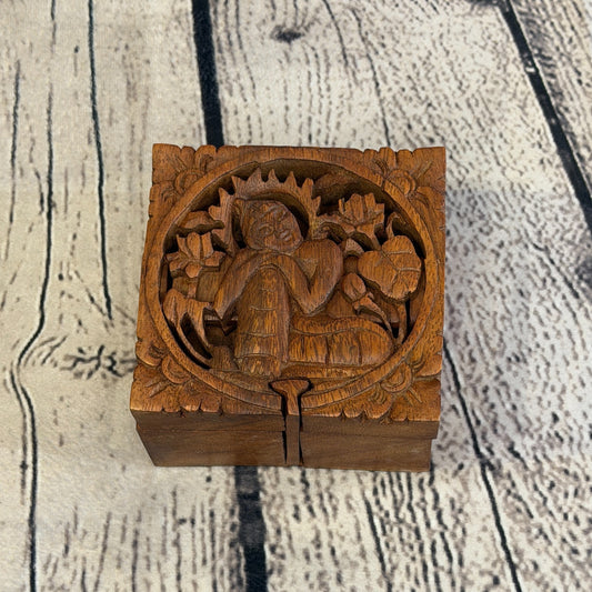 Square Buddha Flower 4 Bit Wooden Puzzle Box Secret Box Magic Trinket Handmade0