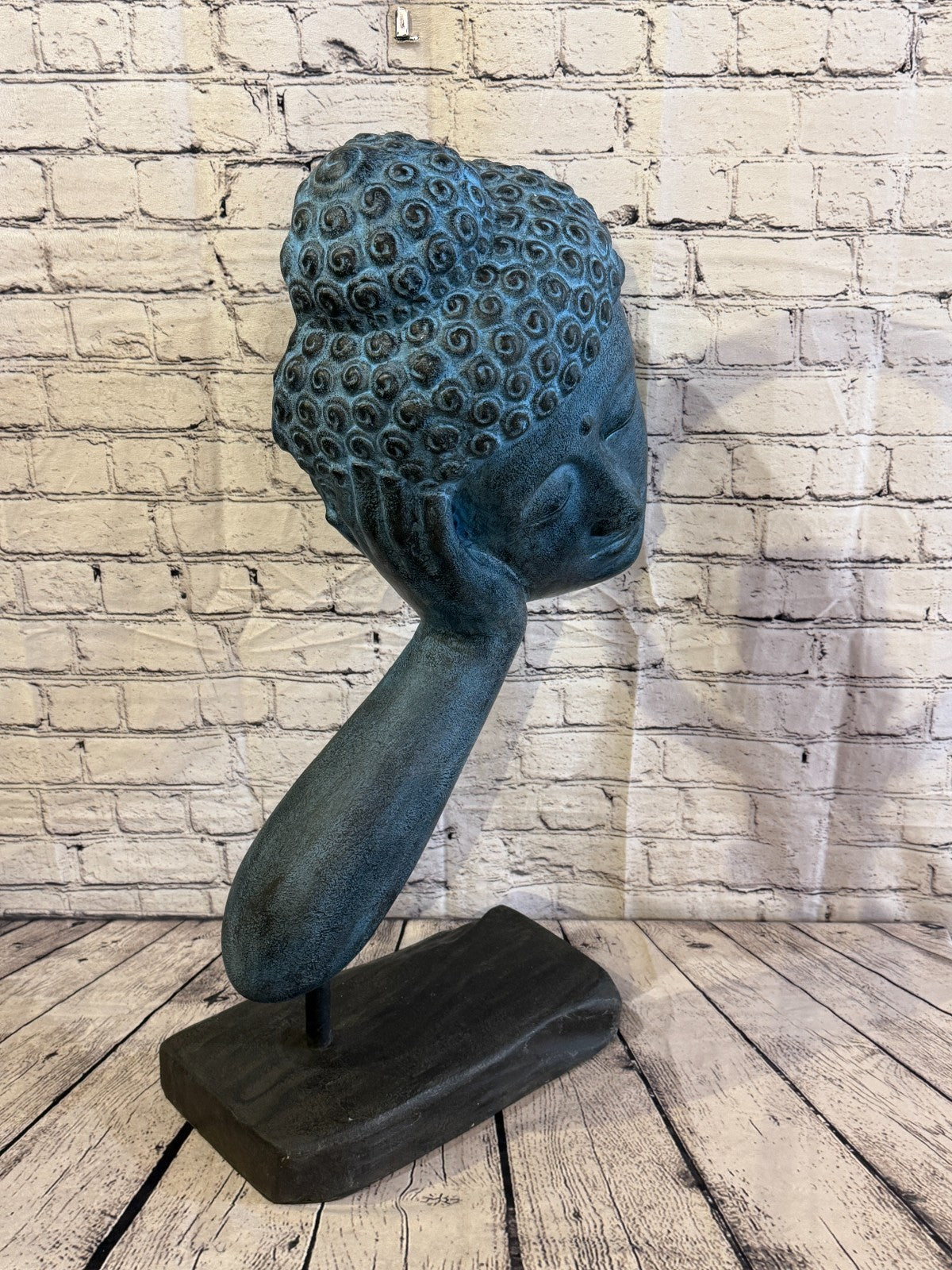 Blue 75cm x 35cm Thai Buddha Head In Hand On Base Statue Resin Hindu2