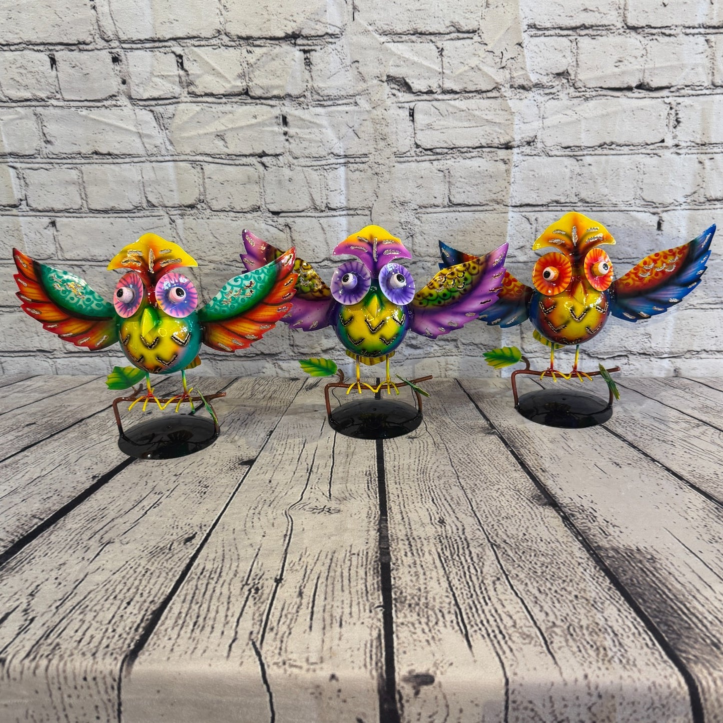 20cm x 30cm Owl Bird Purple Metal Tin Standing Ornament Statue8