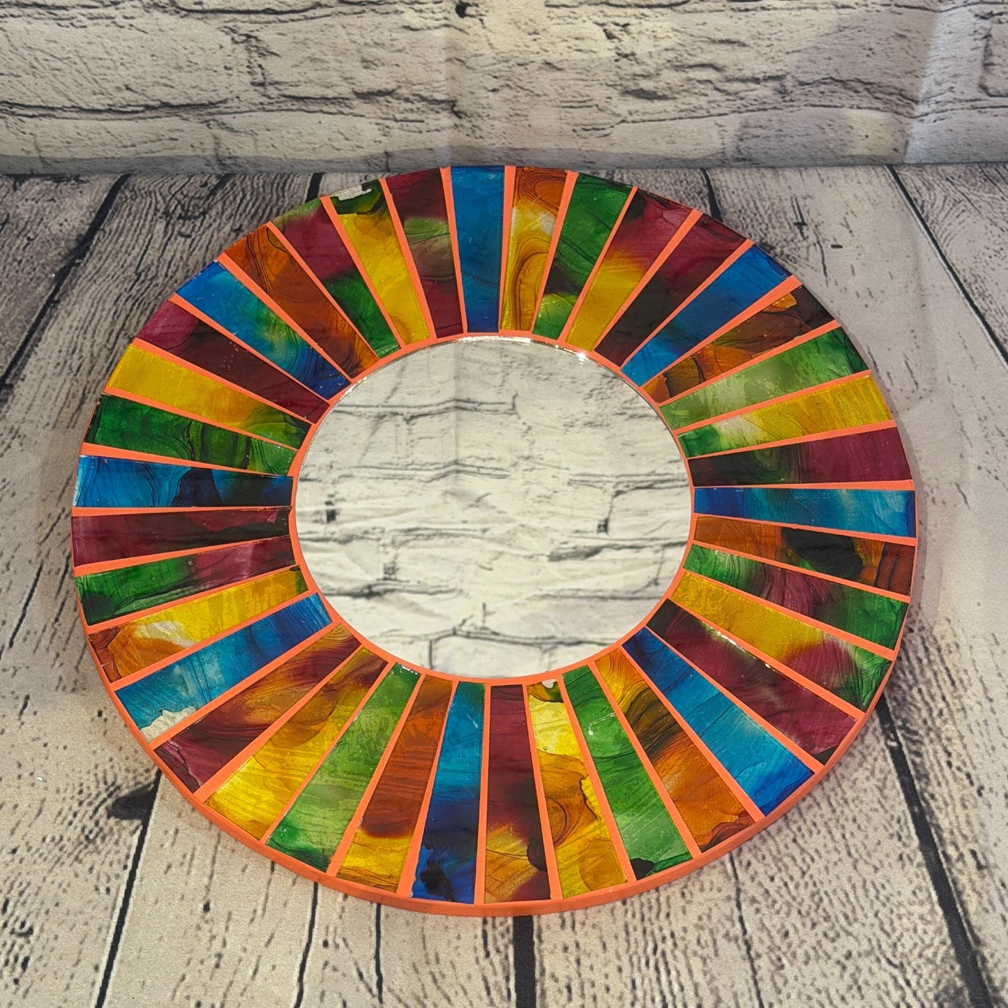 Rainbow Line Terracotta Mosaic Tile Wall Mirror 30cm x 30cm 12 Inches Handmade2