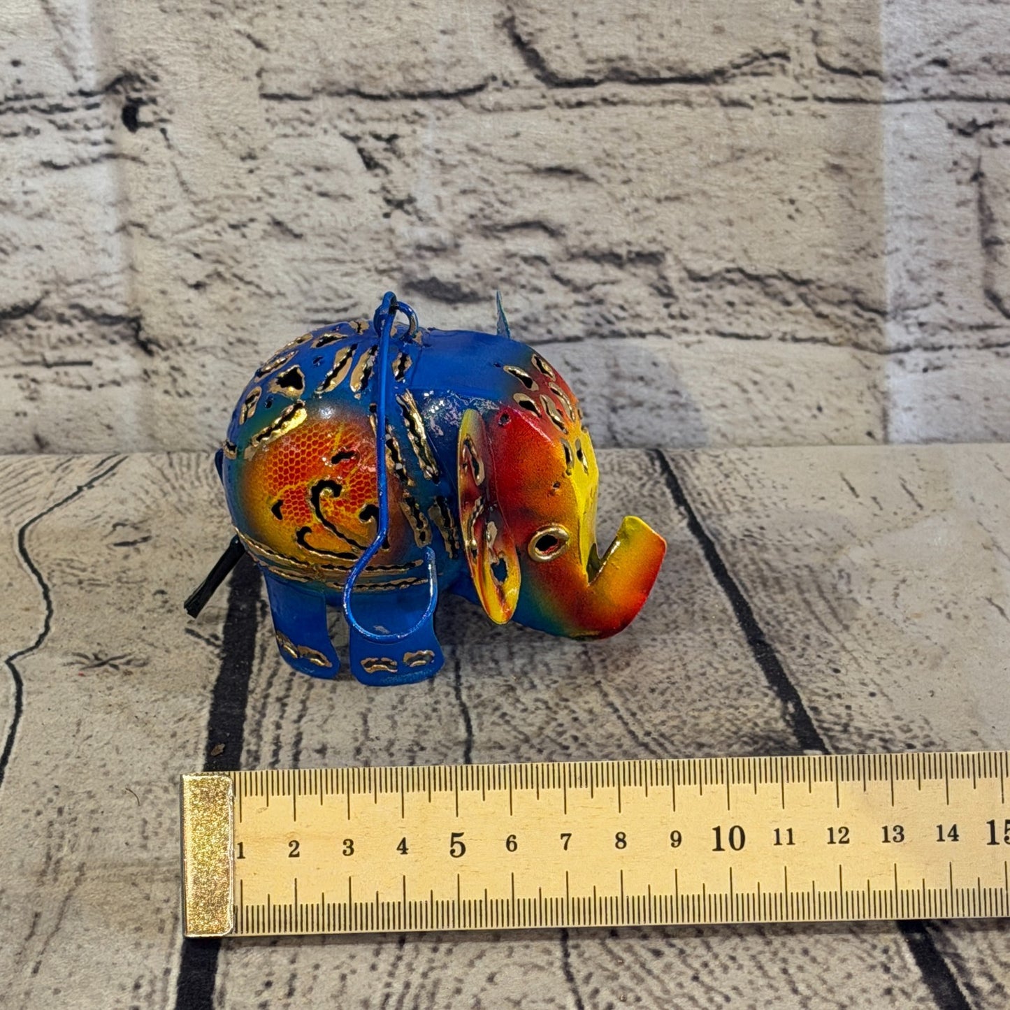 8cm x 10cm Elephant Candle Holder Hanging Blue Metal Tin Ornament Statue6