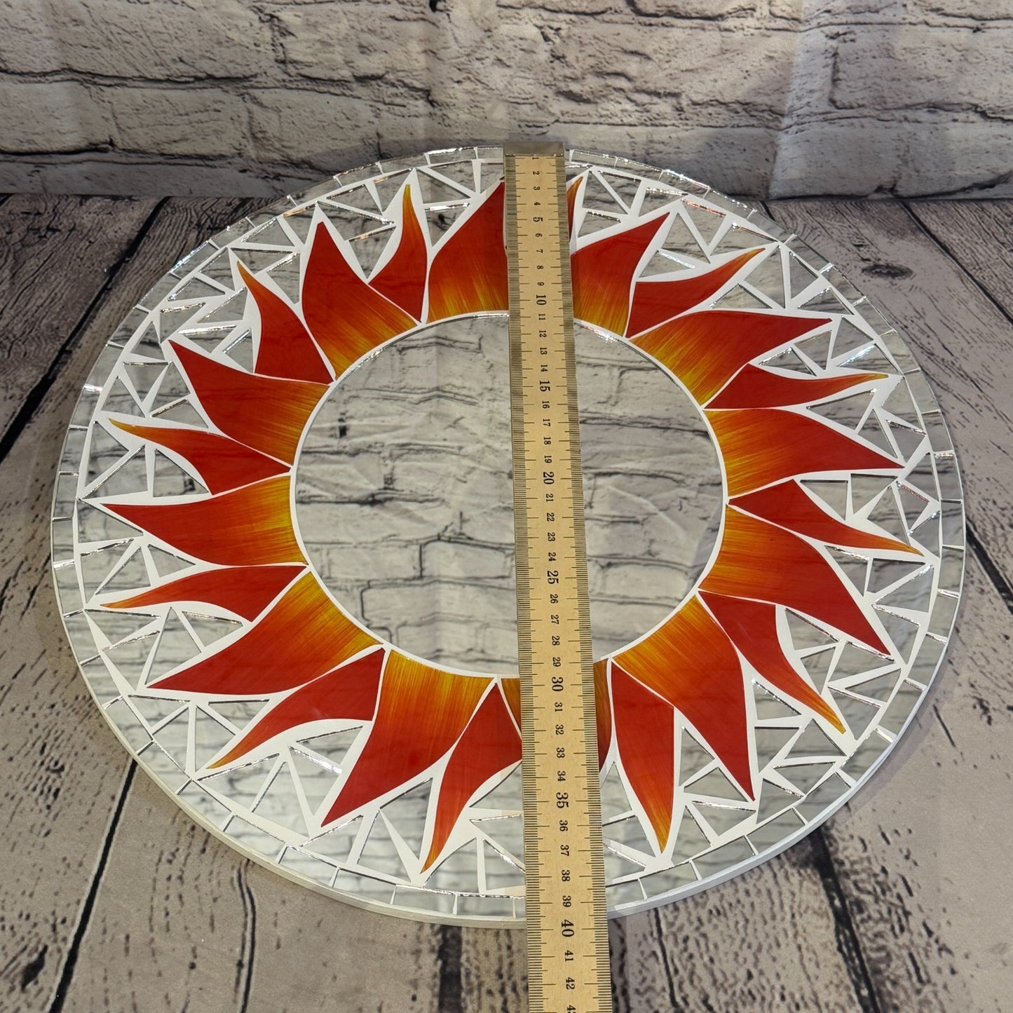 Red Sun Flame Mosaic Tile Wall Mirror 40cm x 40cm 16 Inches Handmade4
